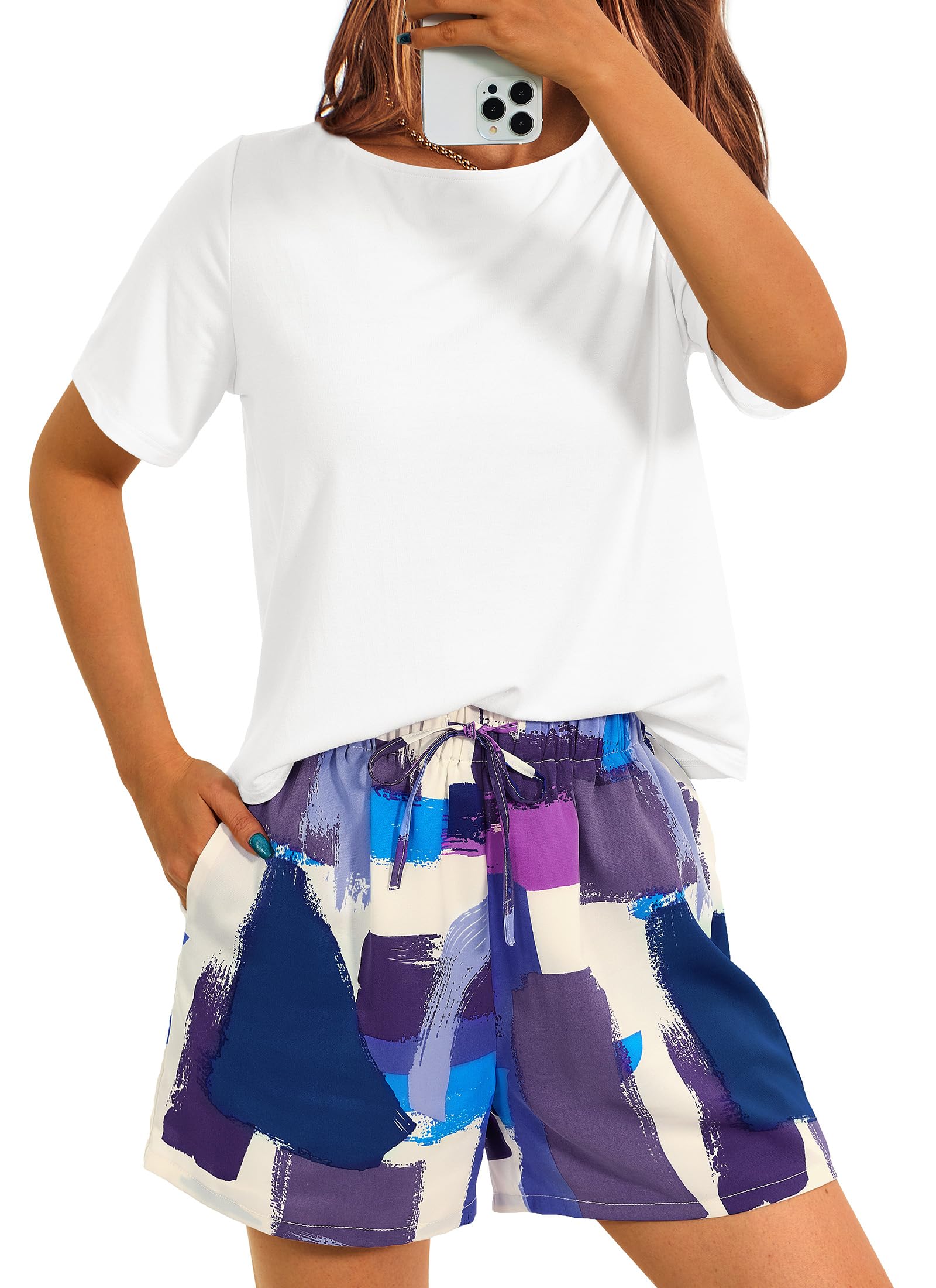 Women's Summer 2 Piece Outfits Short Sets White,Small