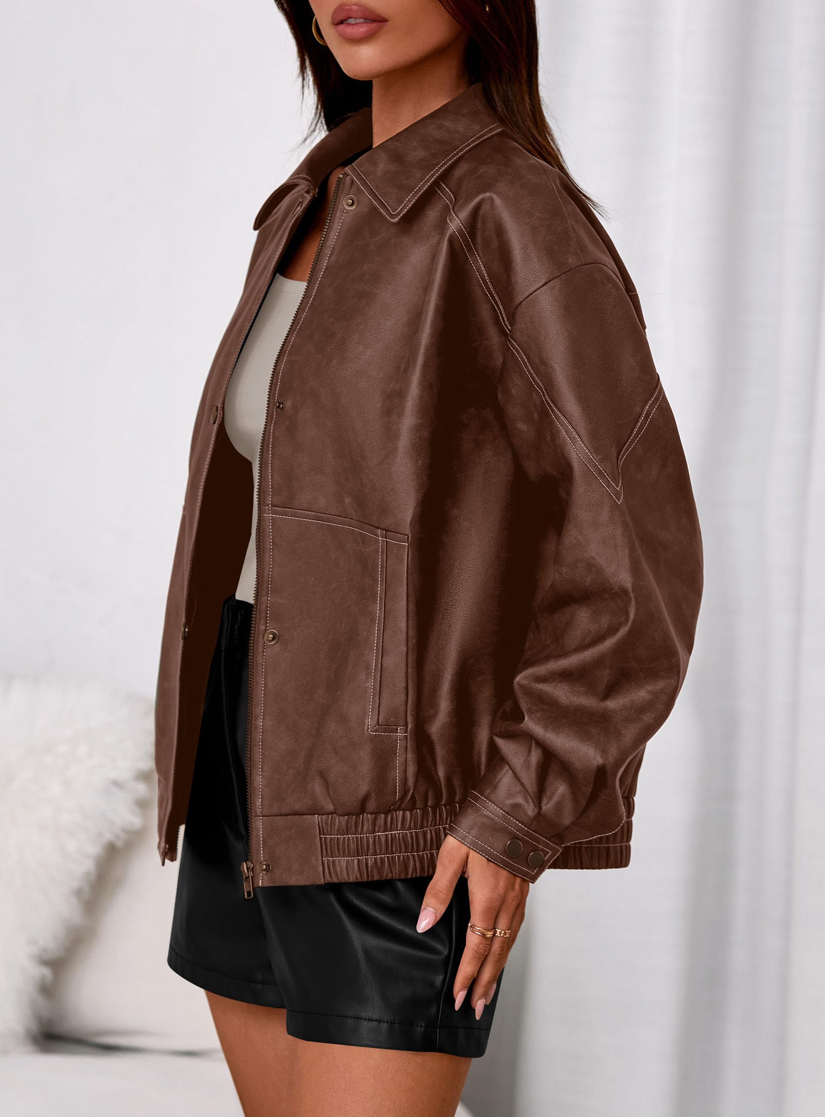 Womens Oversized Faux Leather Jacket Fall Winter Outfits