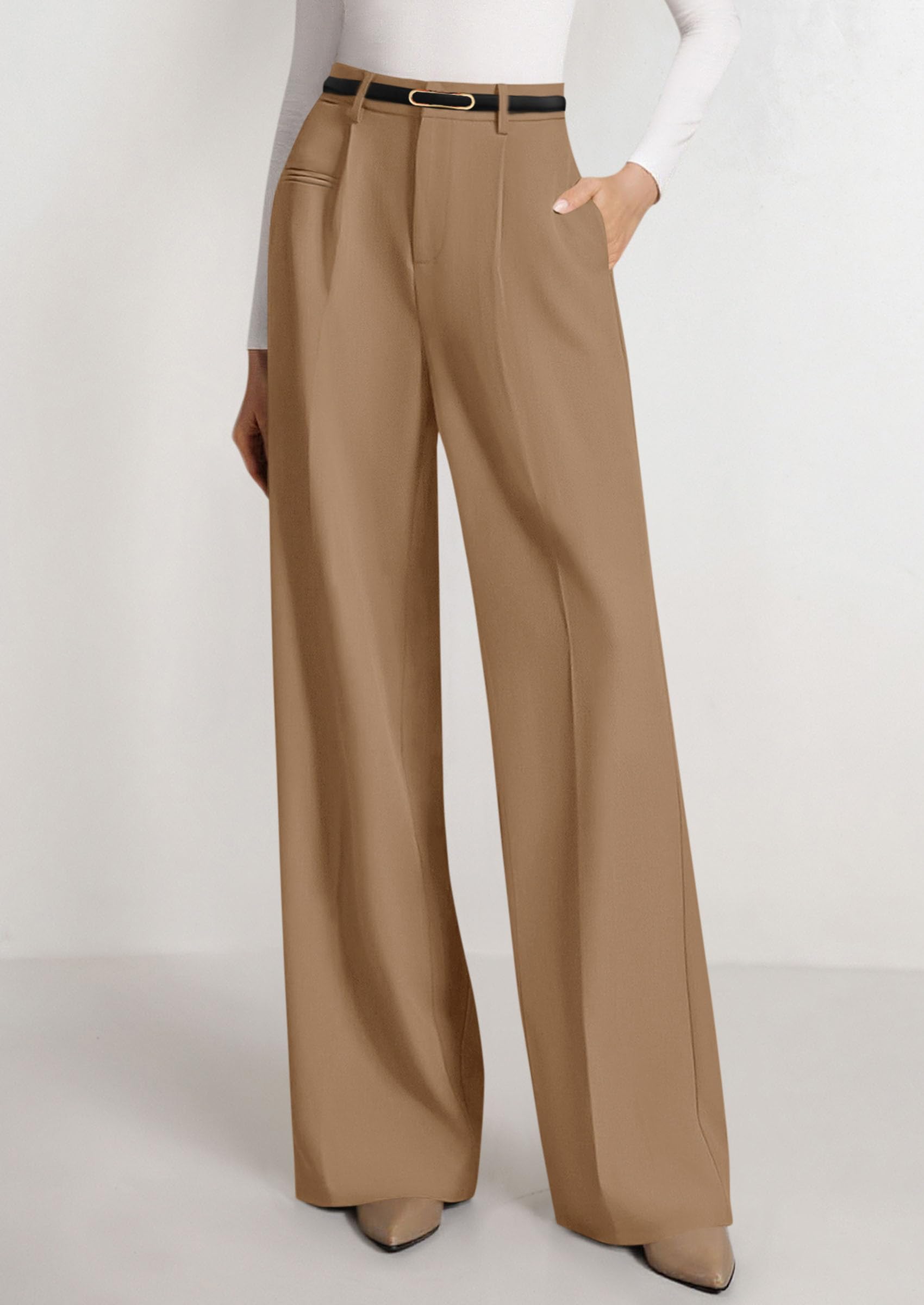 Women's Tailored Wide Leg Work Dress Pants,Khaki,XS