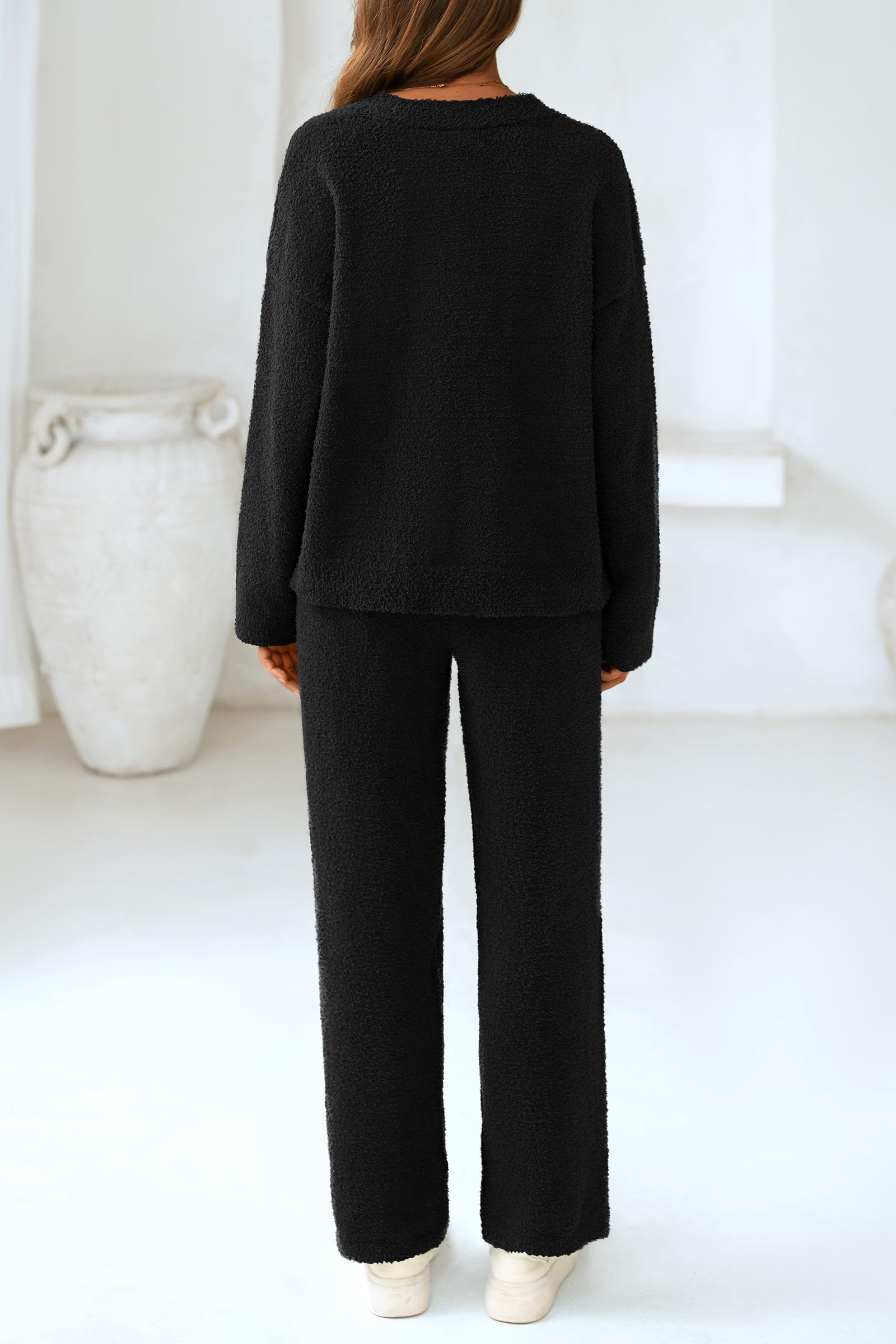 Lounge Sets for Women Fall 2 Piece Fuzzy Sweater Pajama Set