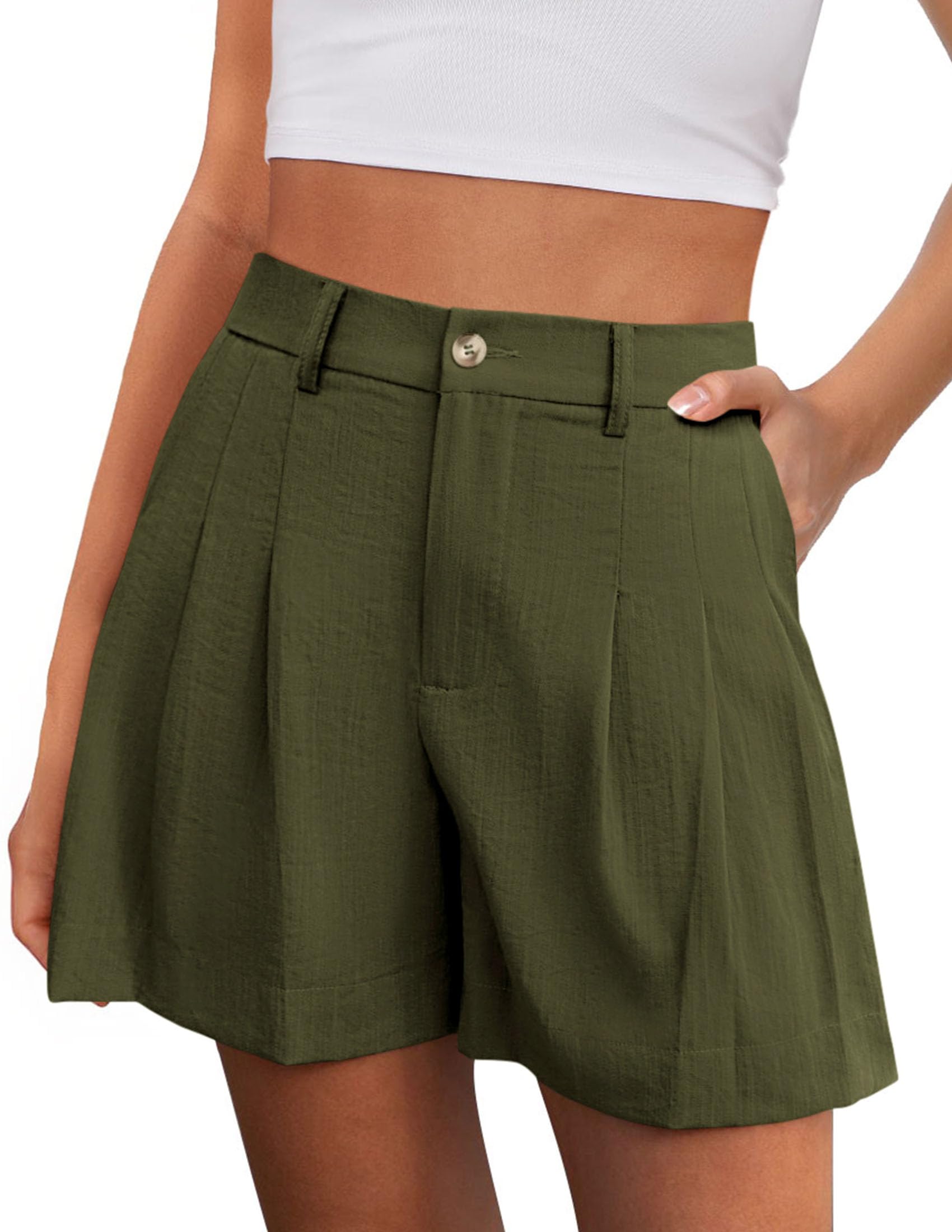 Womens Shorts Dressy Casual High Waisted Wide Leg Trousers,Army Green,S