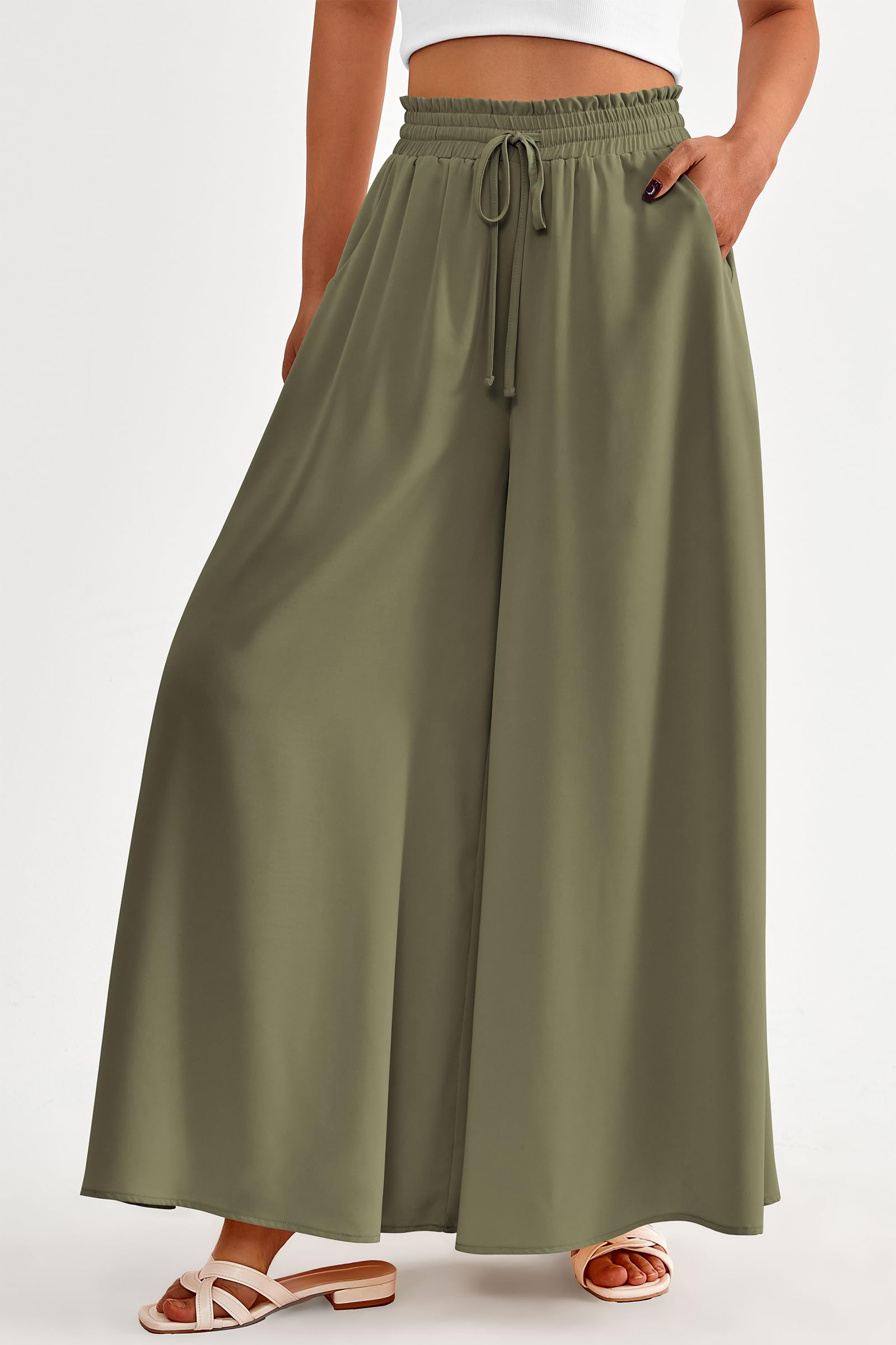 Summer Wide Leg Palazzo Pants for Women Casual,Army Green,M