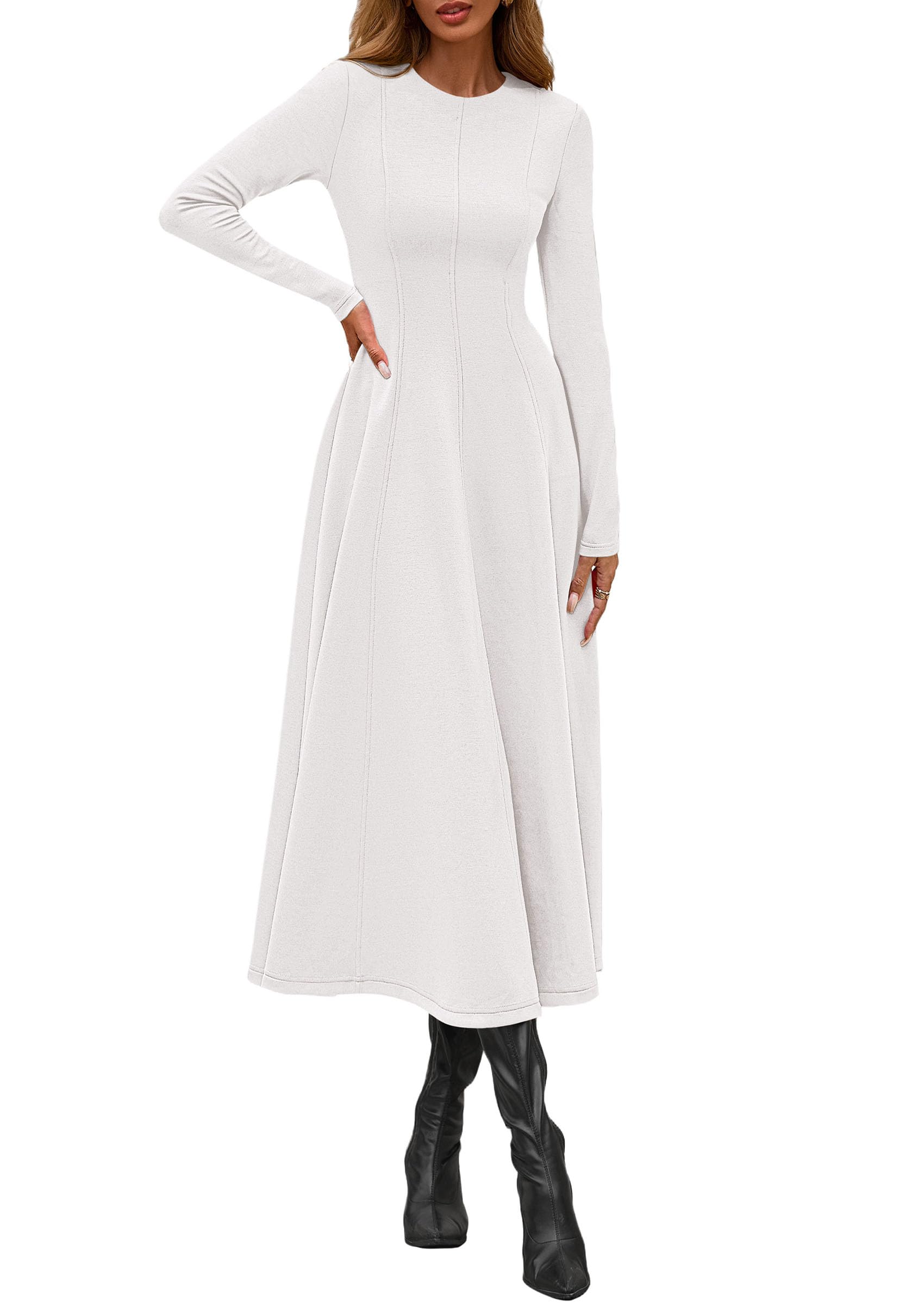 Women's Fall Long Sleeve A Line Midi Elegant Cocktail Dress