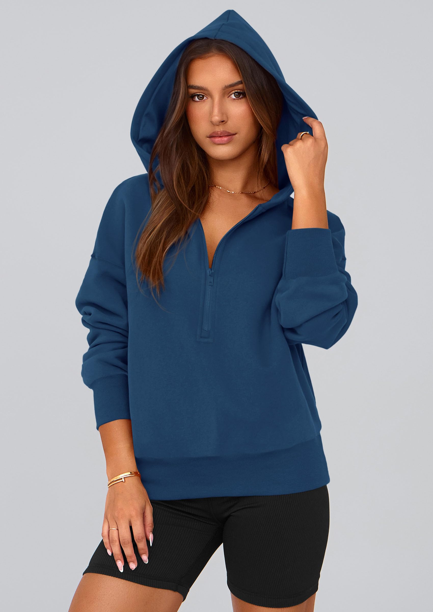 Women's Fall Half Zip Cropped Hoodie Sweatshirt