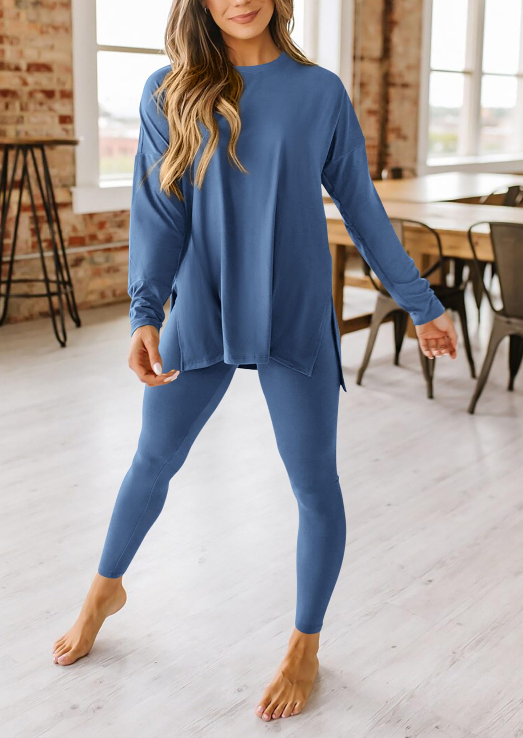 Women's 2 Piece Outfits Matching Lounge Sets,Blue,S