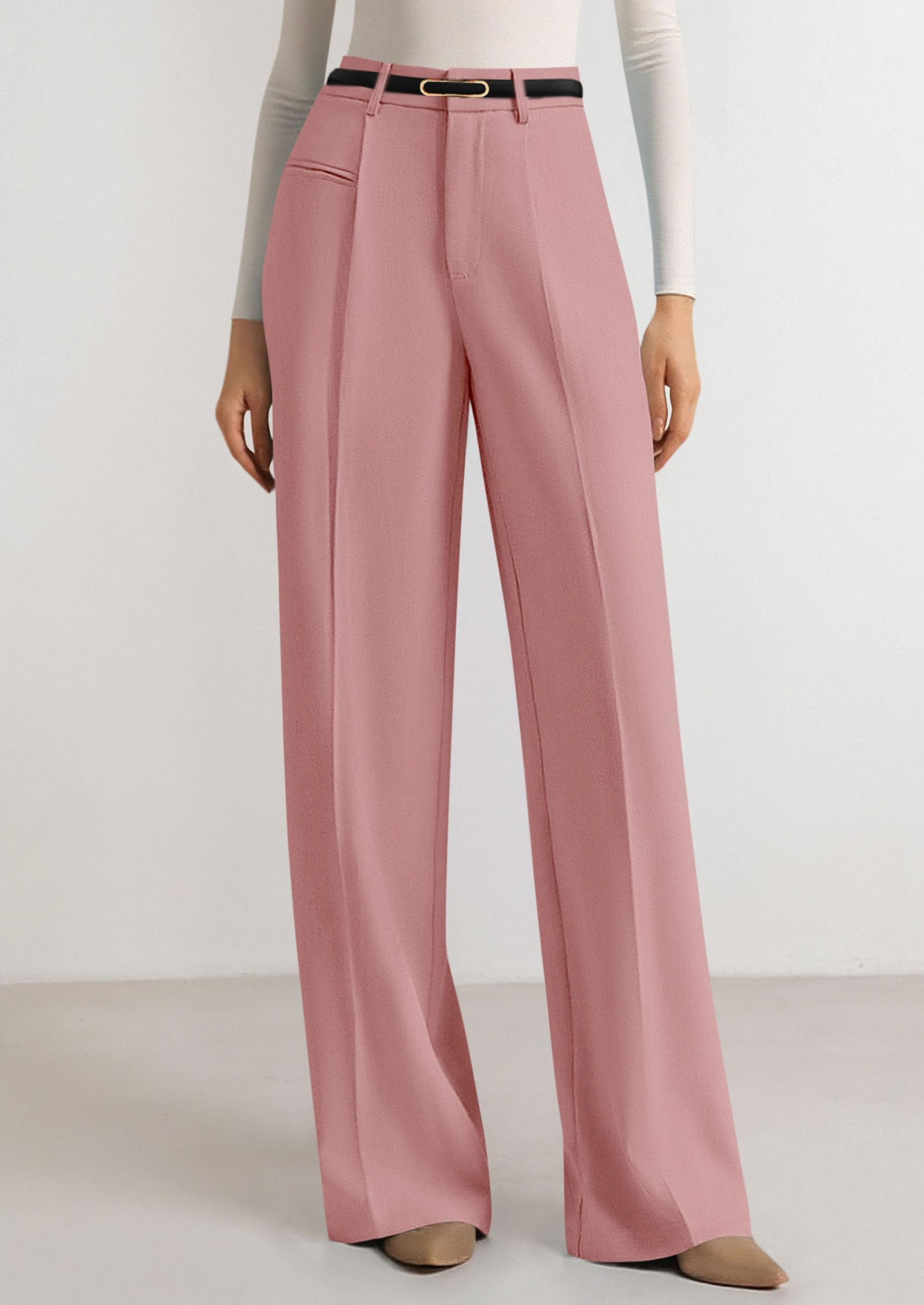 Women's Tailored Wide Leg Work Dress Pants,Pink,S