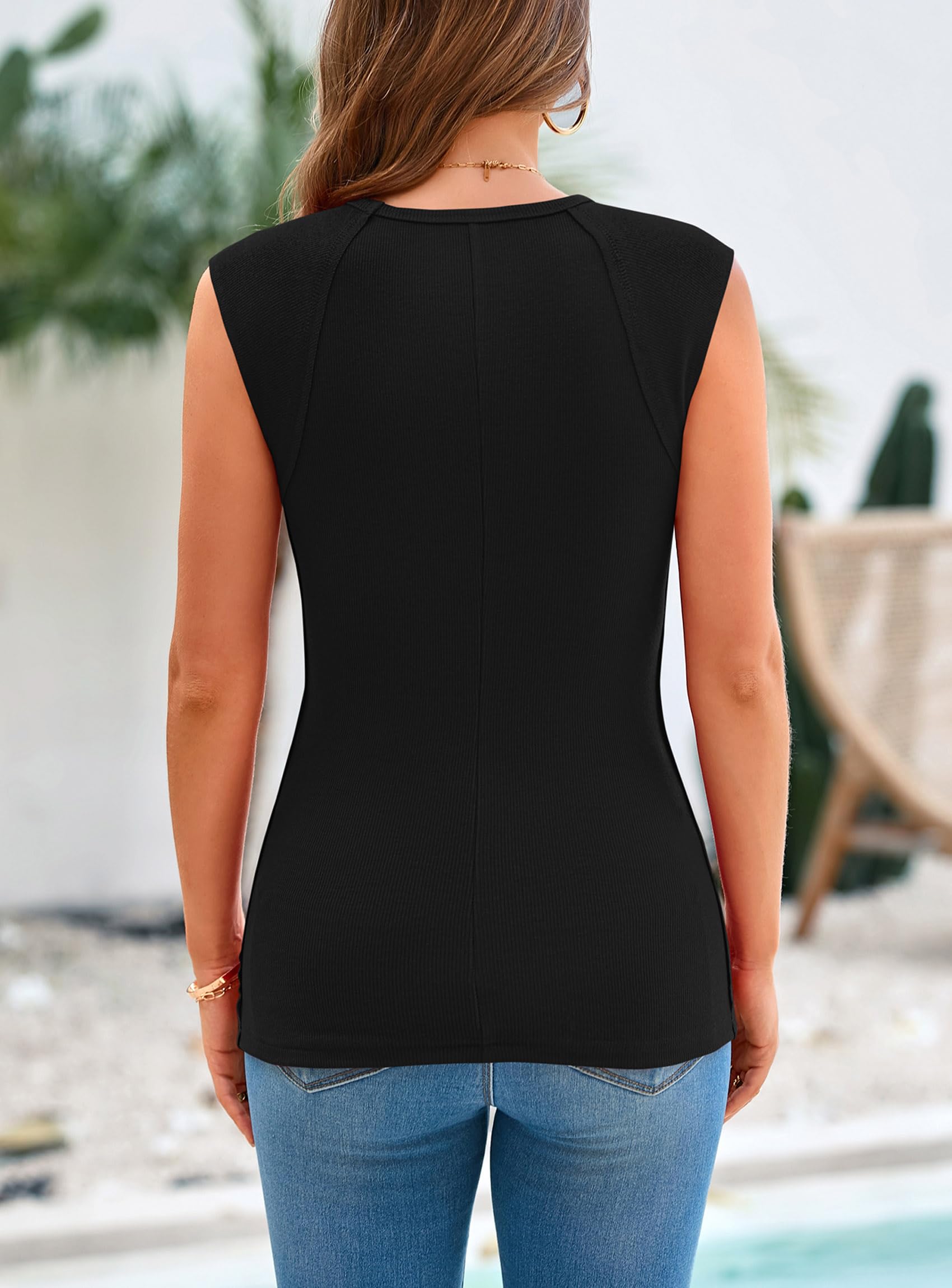 Women's Cap Sleeve Ribbed Tank Tops Summer, Black,S