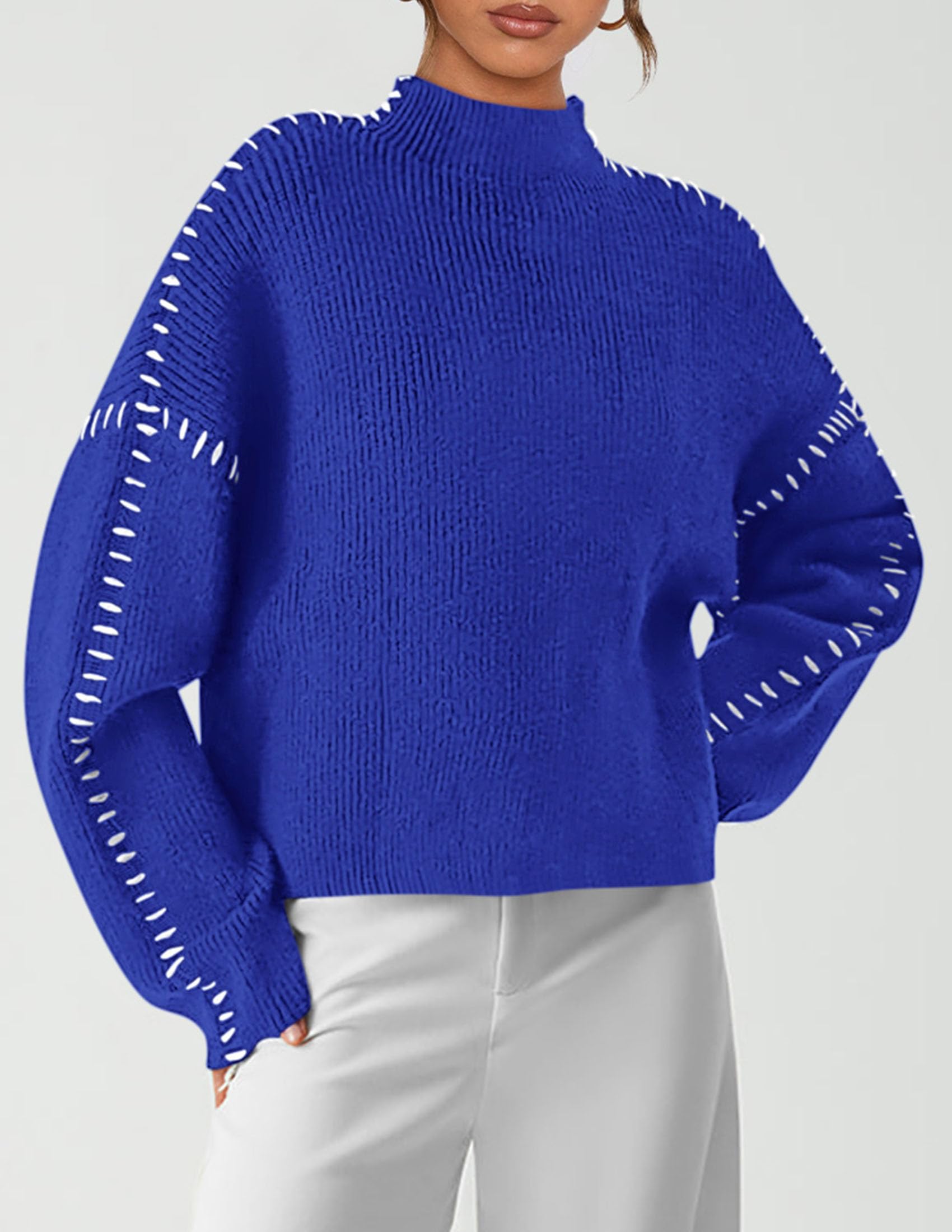 Womens Chunky Knit Oversized Pullover Sweaters,Royal Blue,S