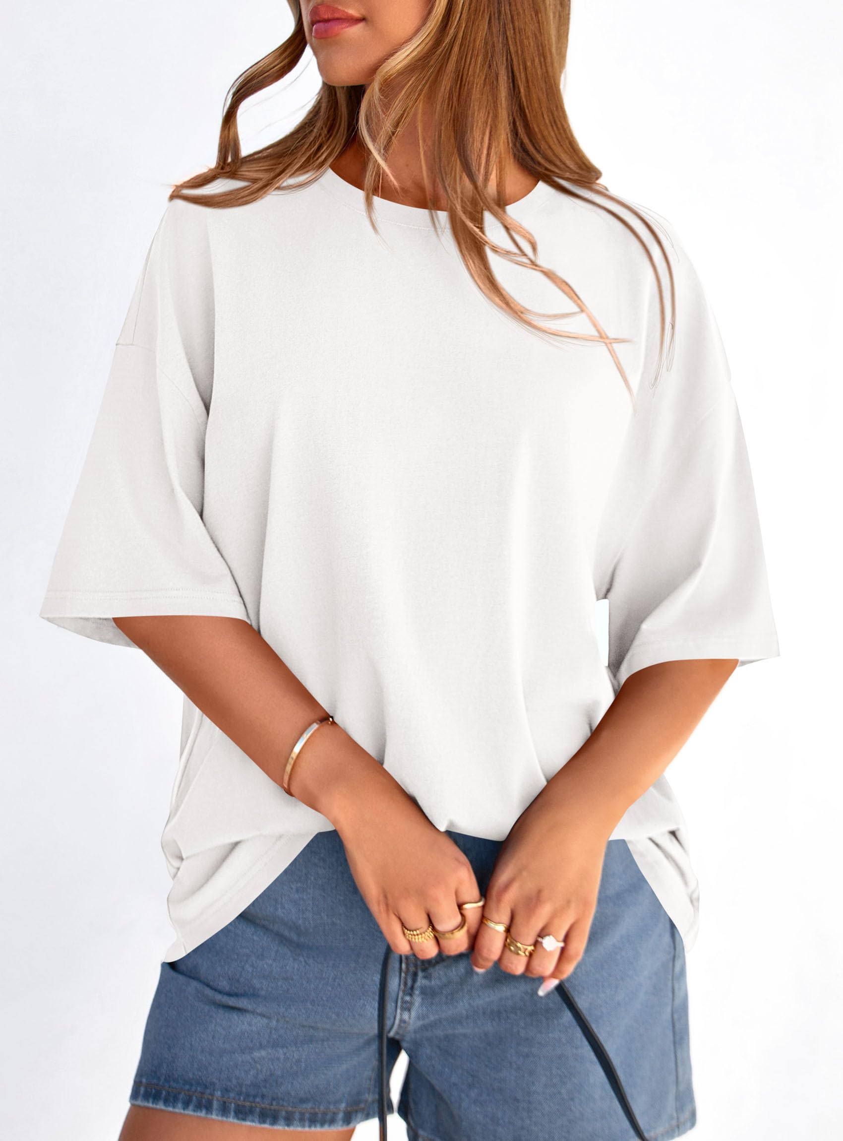 Women's Oversized Tshirts Going Out Tops (White,L)