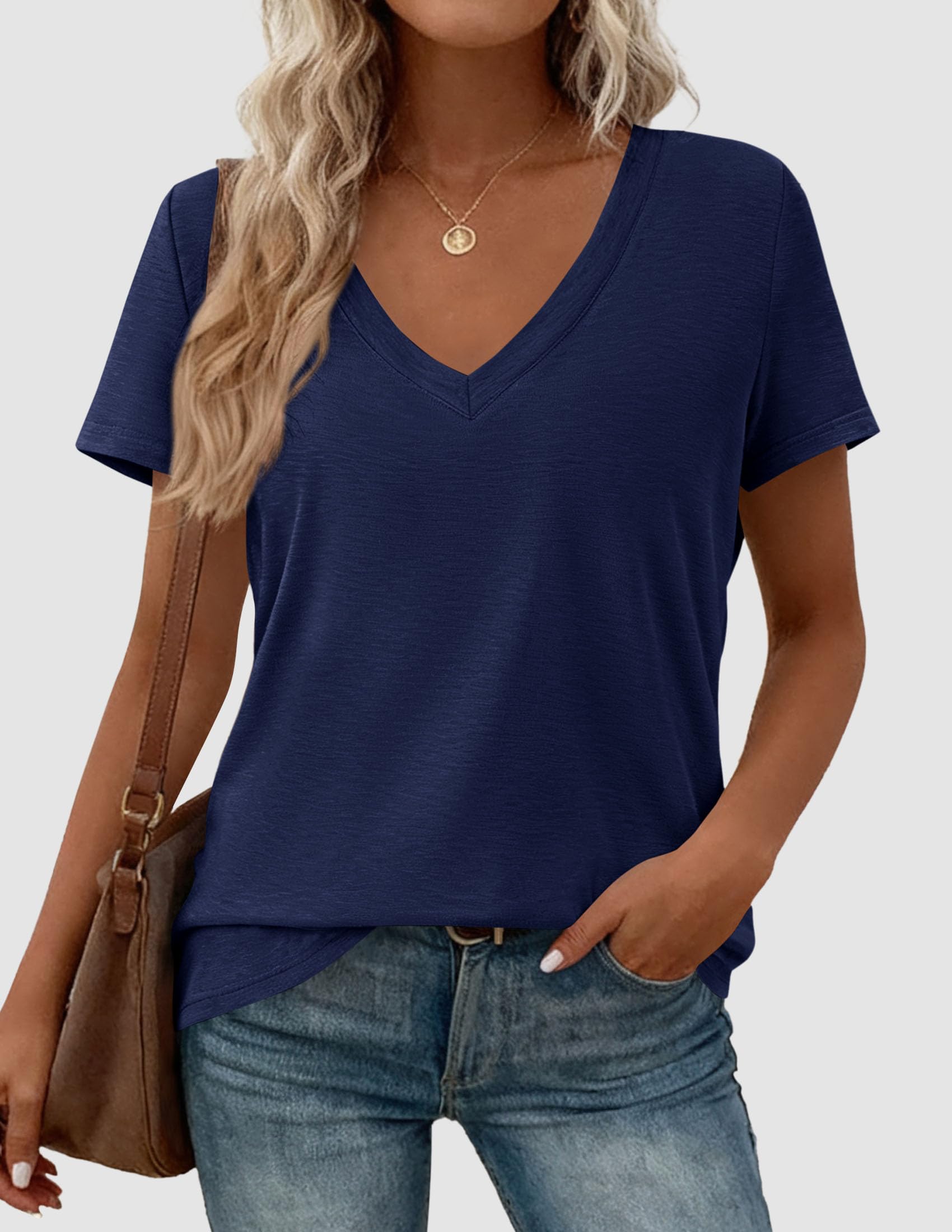 Womens Tops Short Sleeve Oversized Tshirts, Navy Blue,S