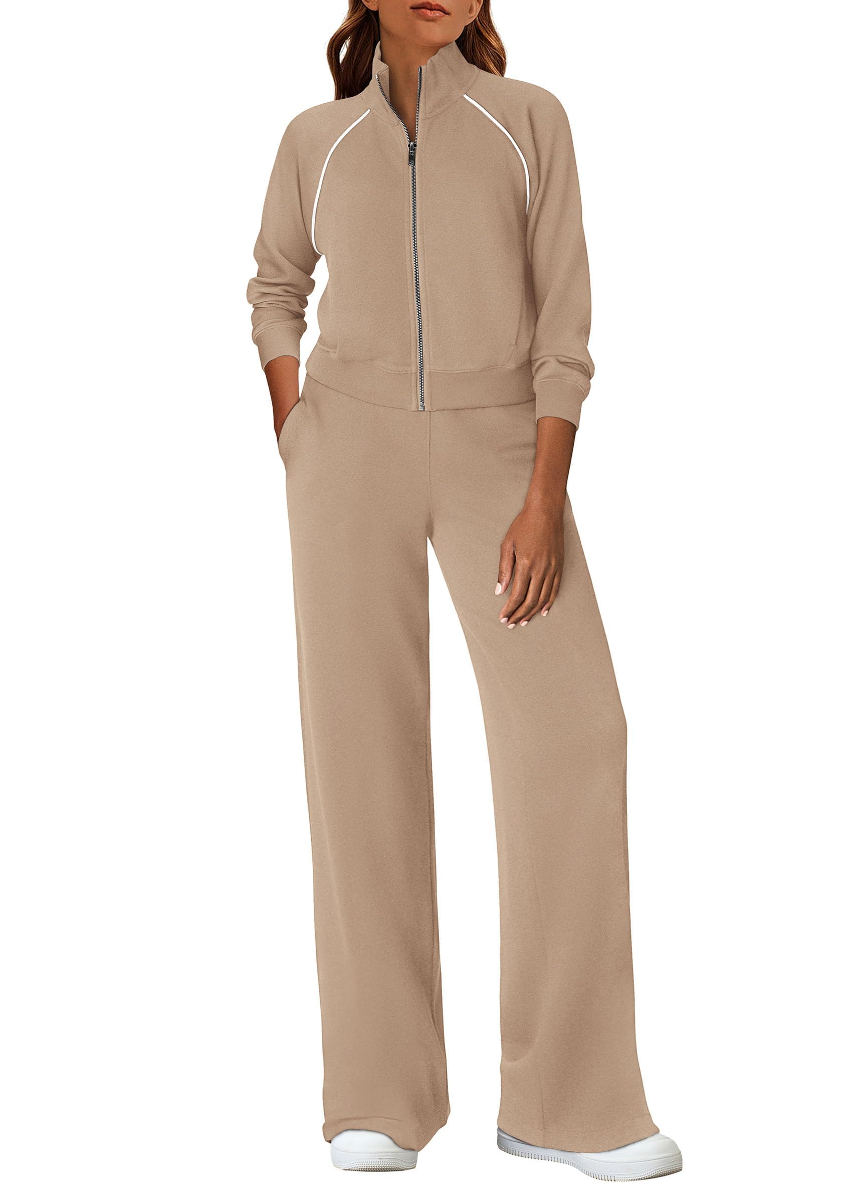 Women's 2 Piece Outfits Sweatsuits Lounge Sets,Khaki,S