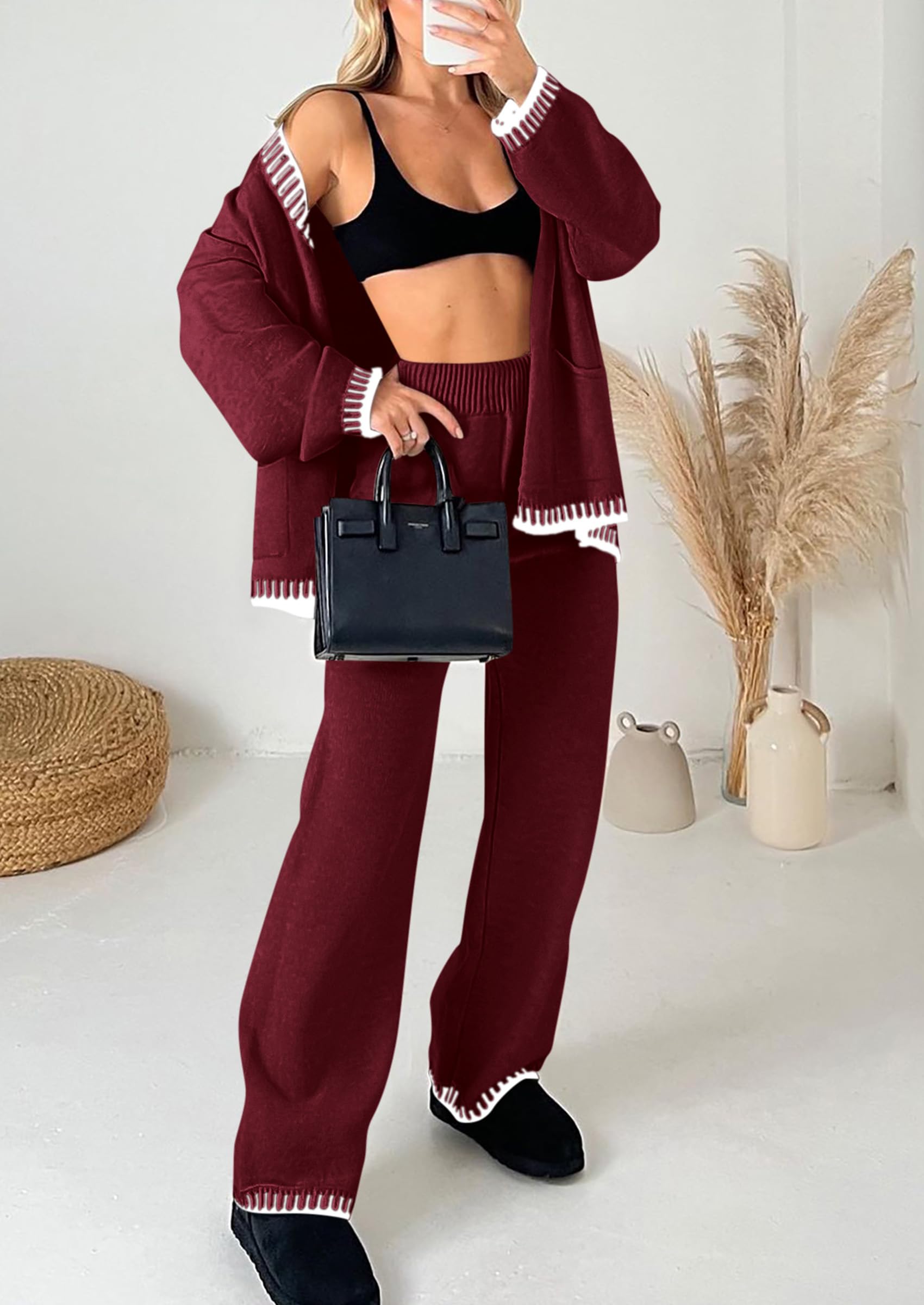 Women's Fall 2 Piece Matching Cozy Knit Sweater Lounge Sets