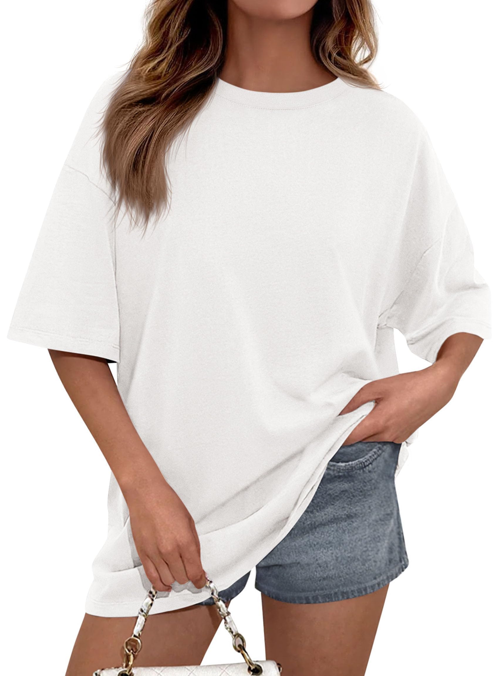 Women's Oversized Tshirts Going Out Tops (White,L)