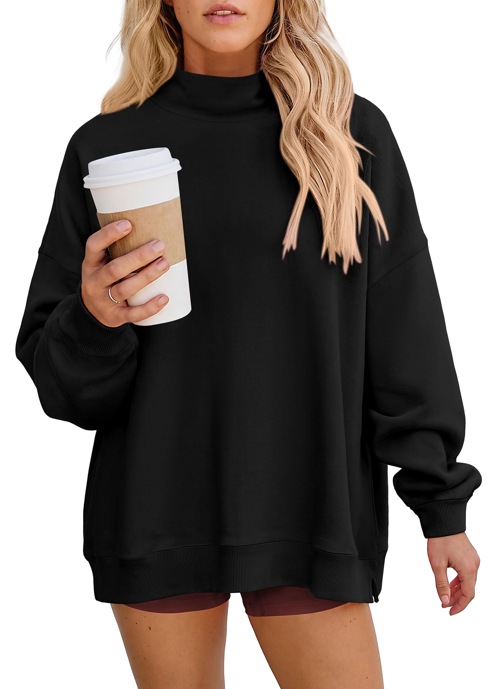 Womens Mock Neck Sweatshirt Oversized Pullover Fall Outfits