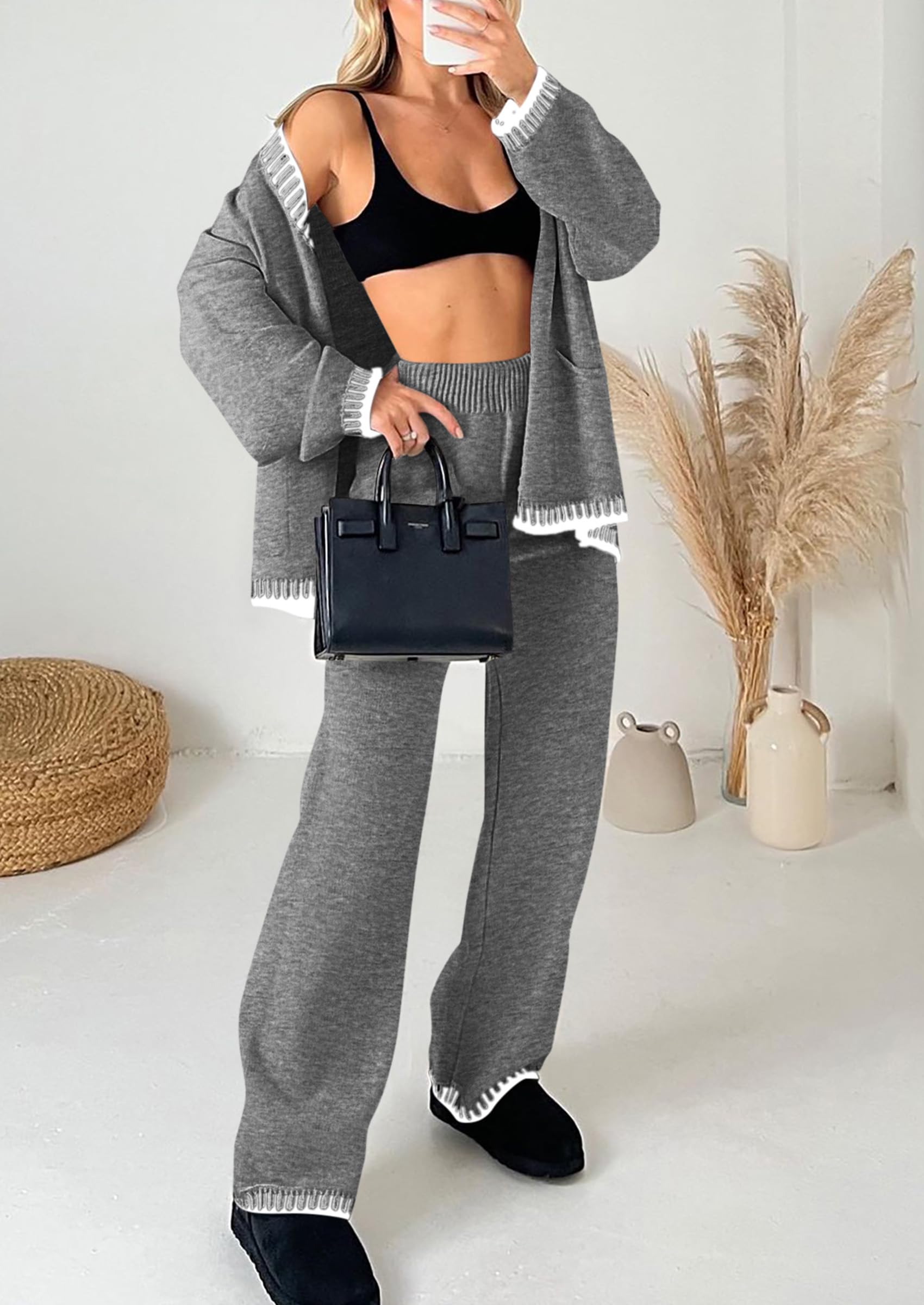 Women's Fall 2 Piece Matching Cozy Knit Sweater Lounge Sets