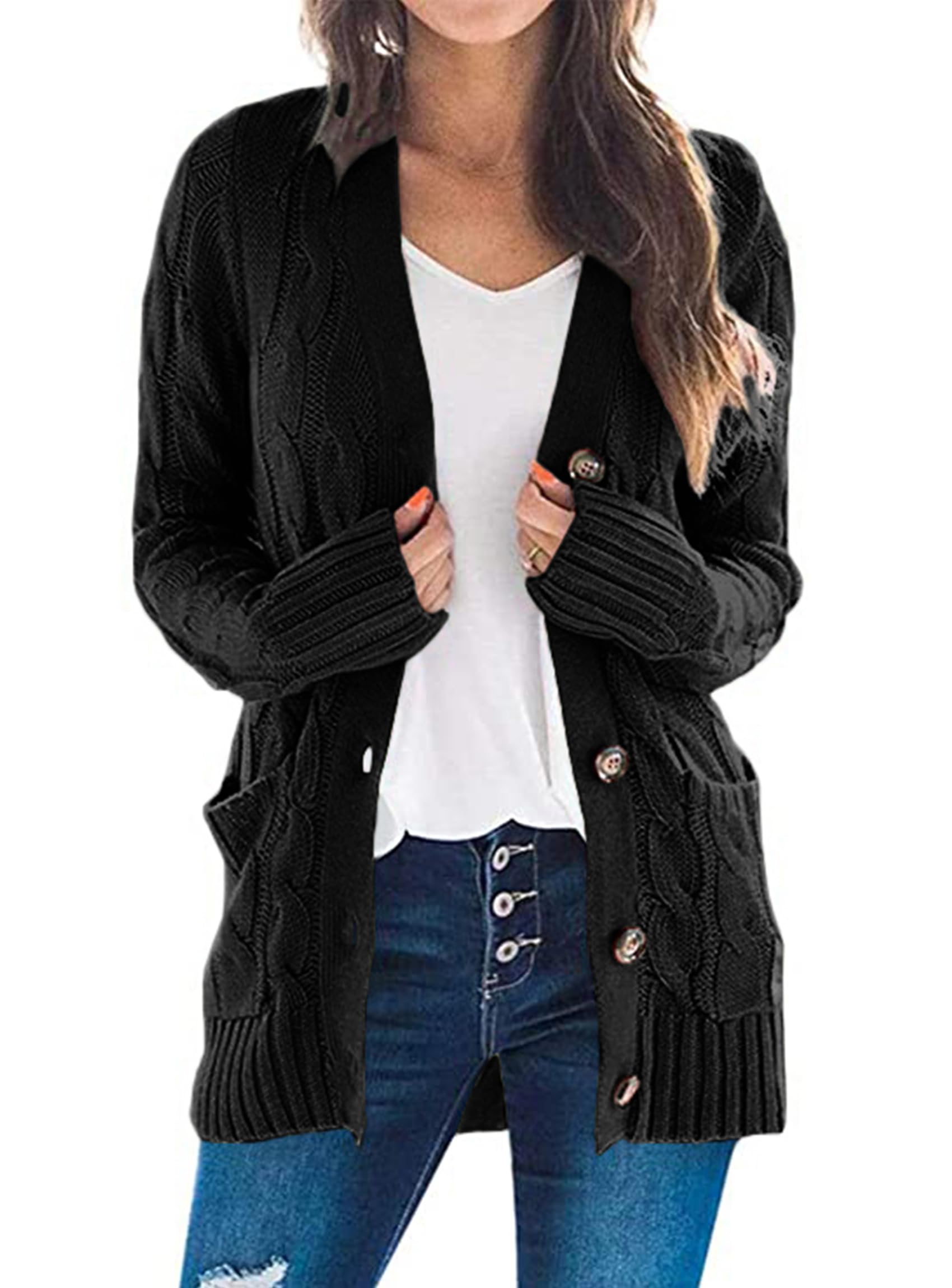 Women Chunky Cable Knit Cardigan Sweaters Fall Fashion Clothes