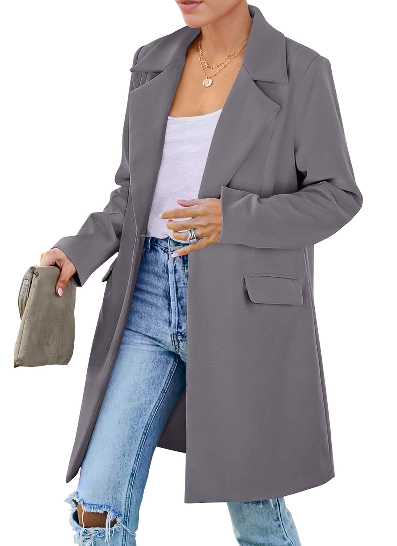 Women's Business Casual Long Blazer Jackets(Grey,S)