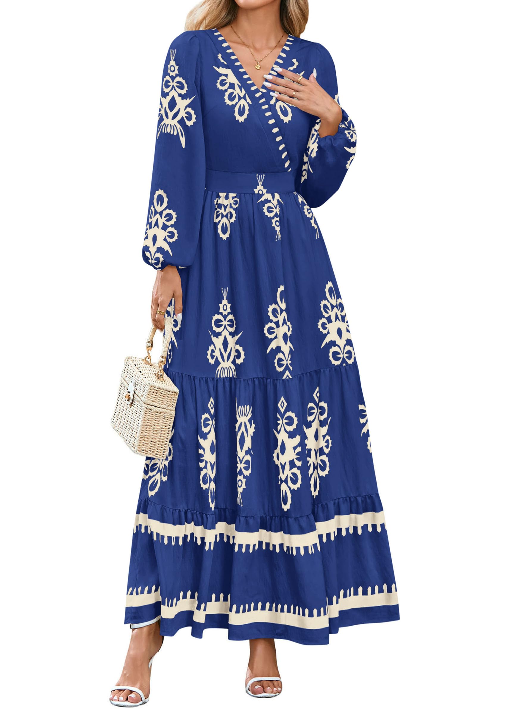 Women's Long Sleeve Floral Boho Maxi Wedding Guest Dress