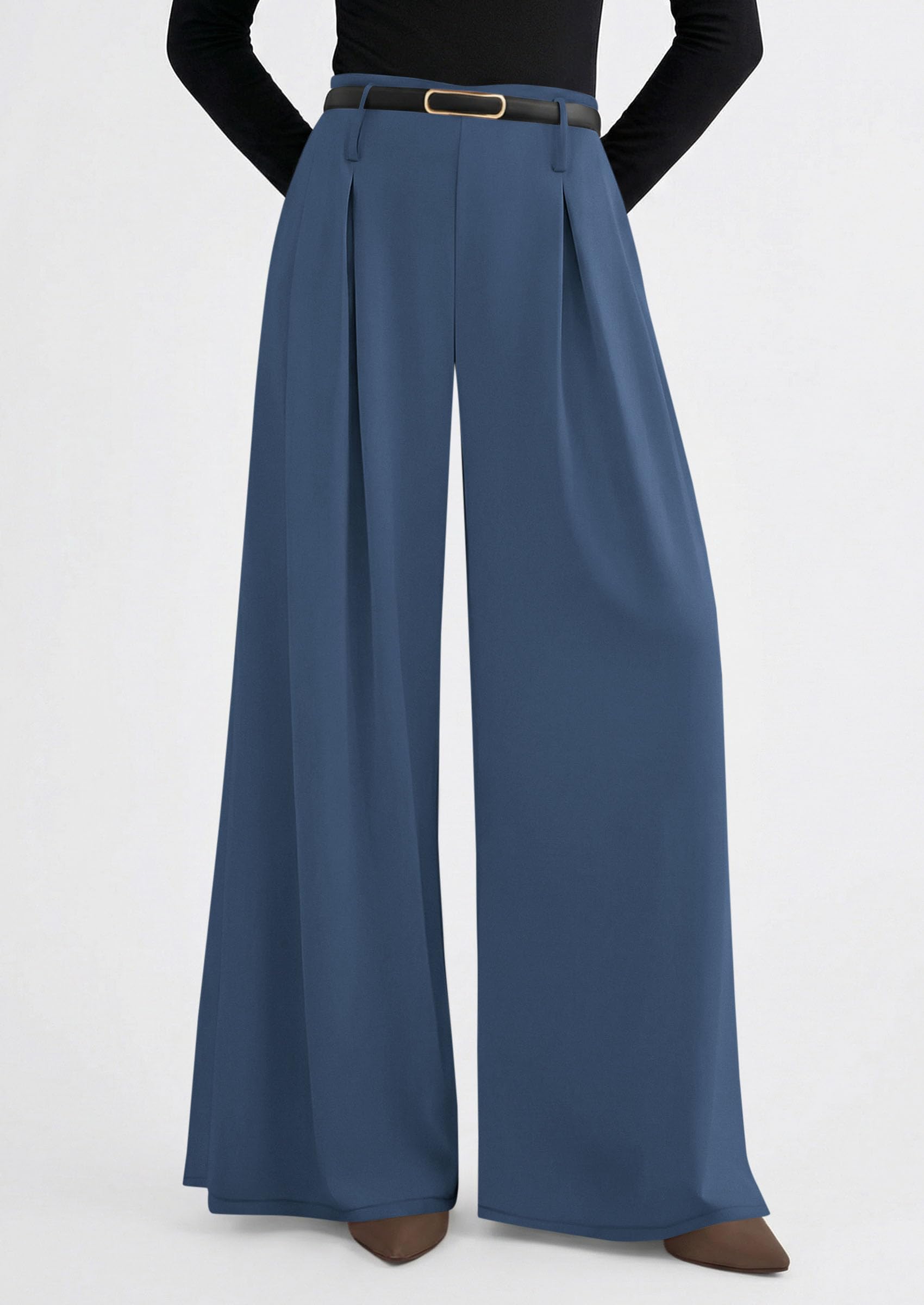 Womens Wide Leg Dress Pants Flowy Trousers,Grey Blue,S