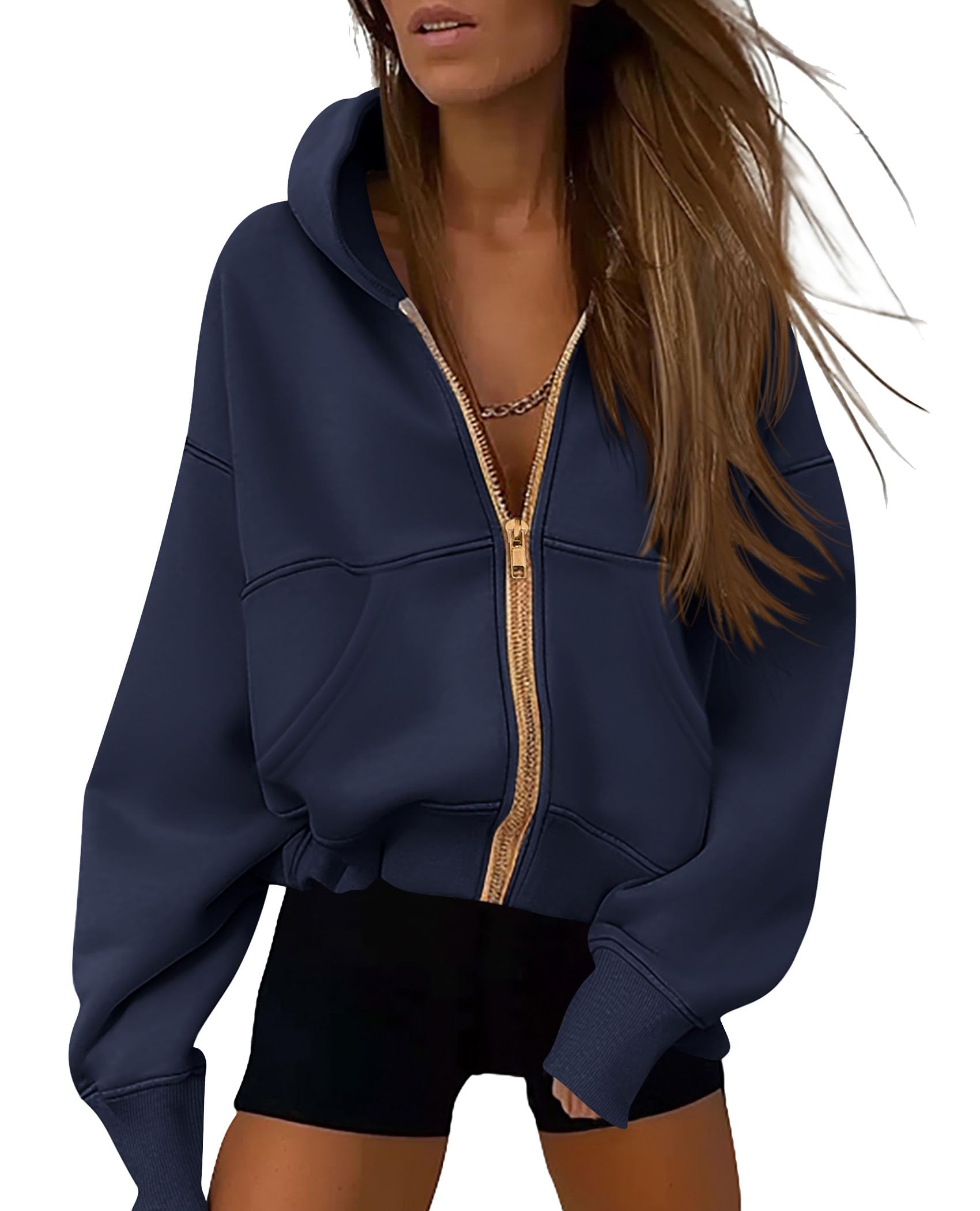 Hoodies for Women Fall Fashion Zip Up Fleece Plain Sweatshirt
