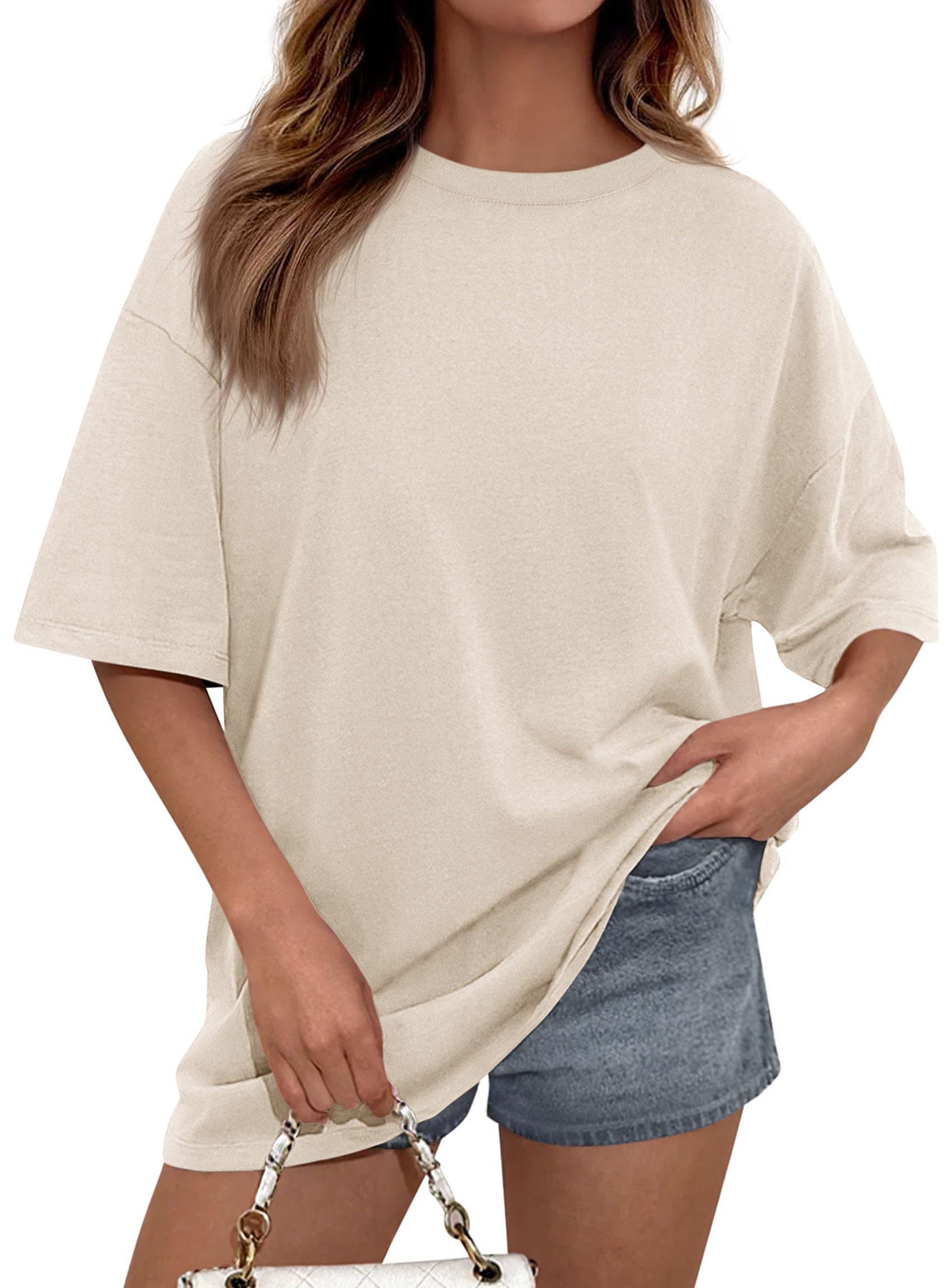 Women's Oversized Tshirts Going Out Tops (Beige,S)