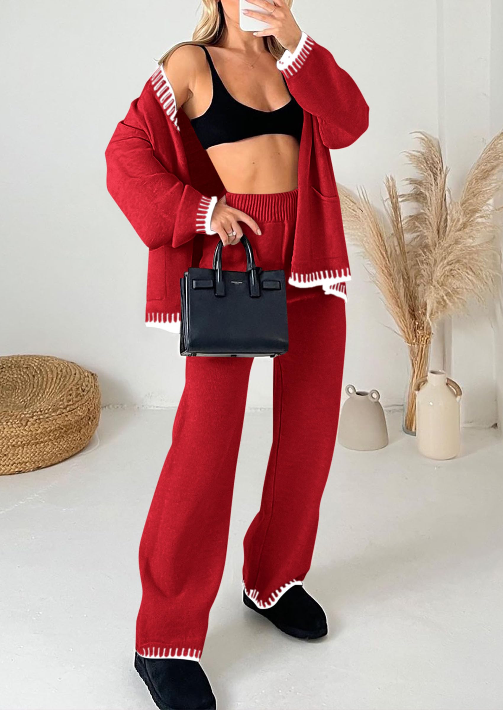 Women's Fall 2 Piece Matching Cozy Knit Sweater Lounge Sets