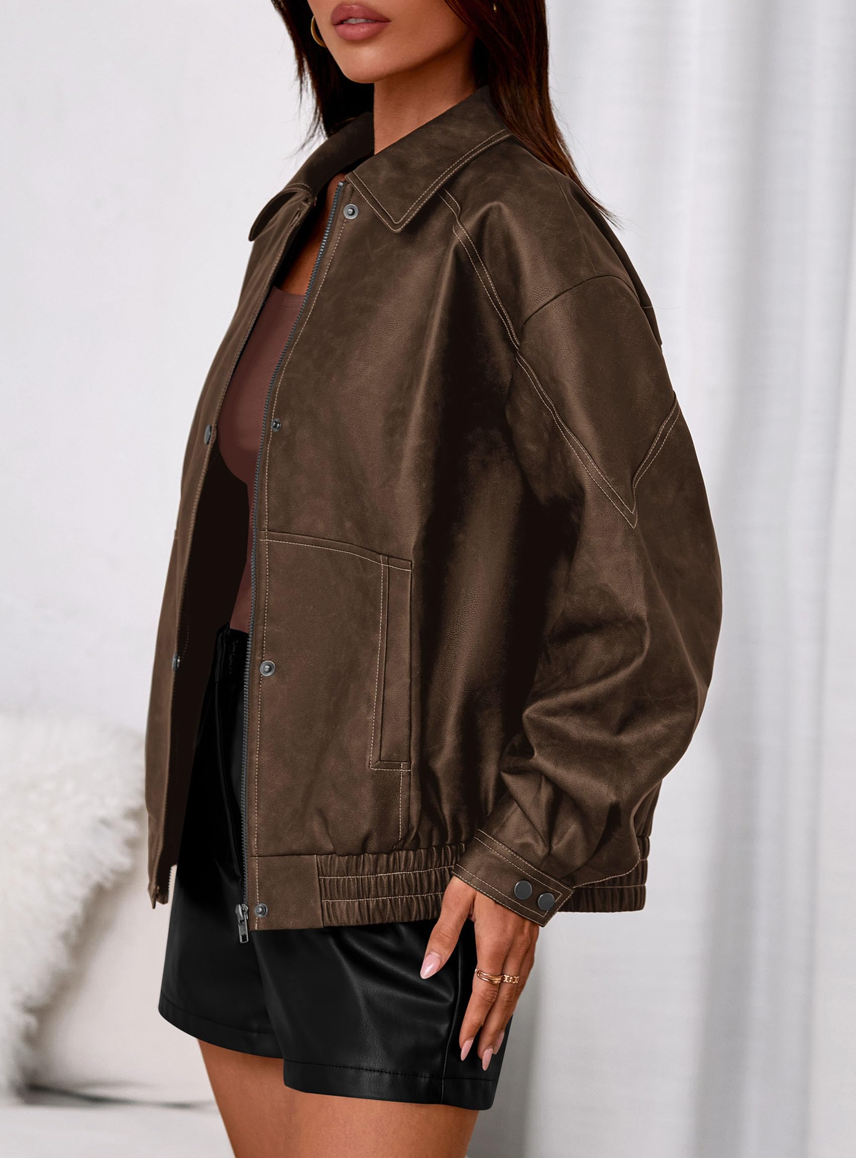 Womens Oversized Faux Leather Jacket Fall Winter Outfits