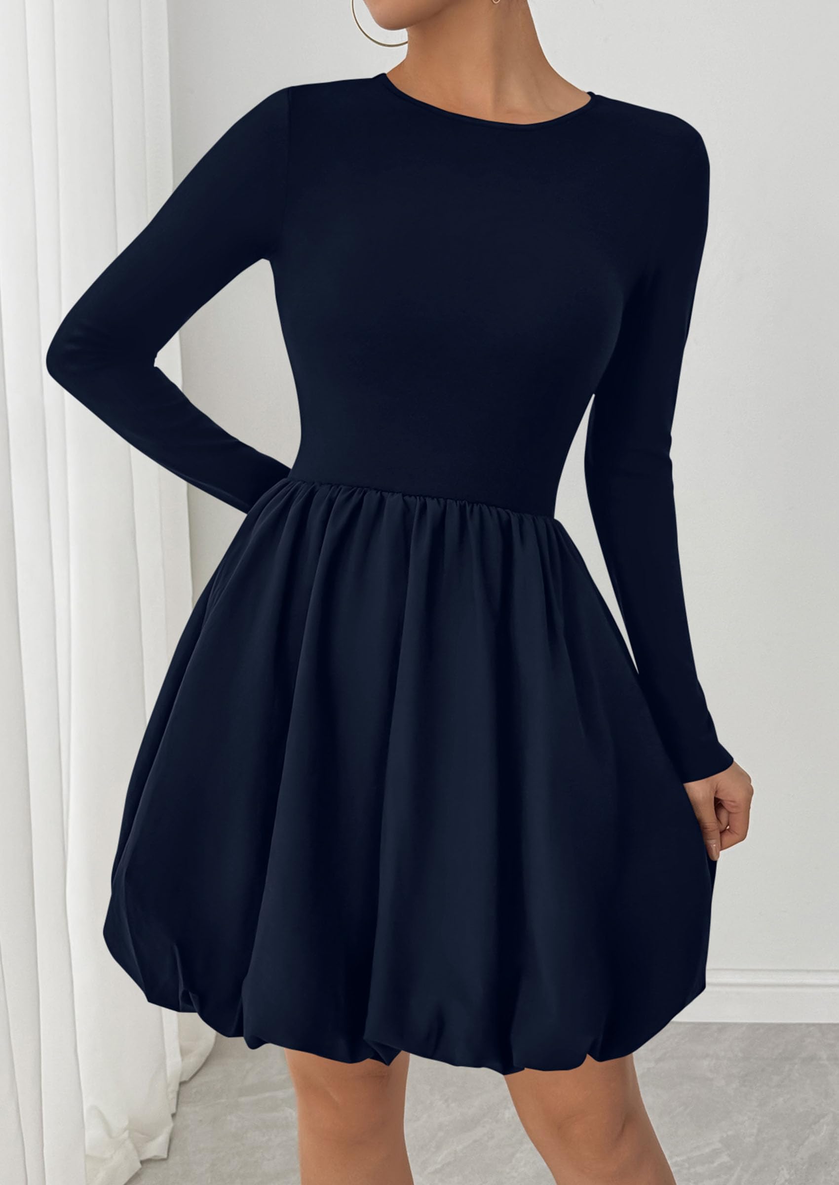 Fall Dresses for Women 2026 Bubble Mini Dress,Navy,S