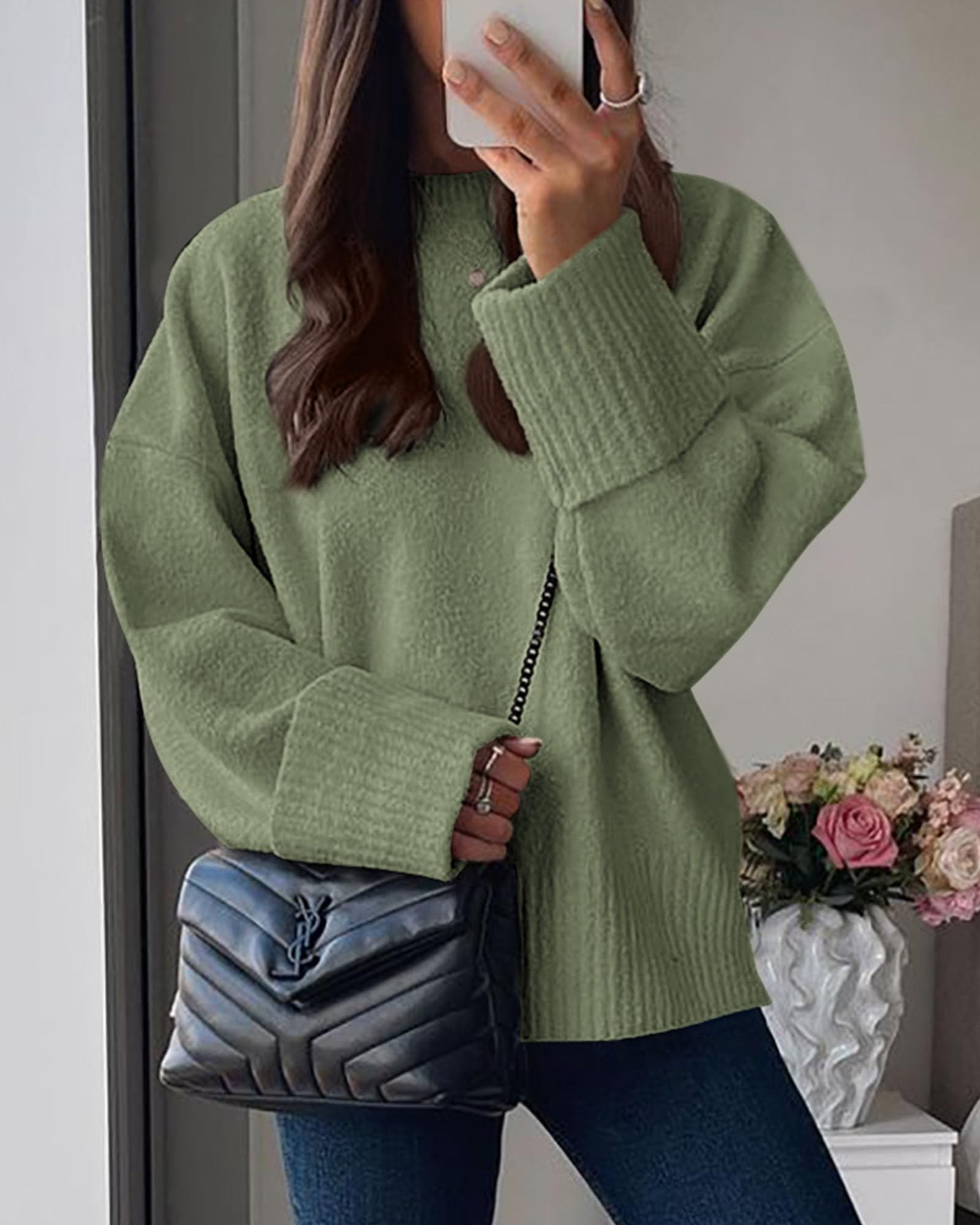 Women's Fall Fashion Cozy Oversized Sweaters(Army Green,XS)