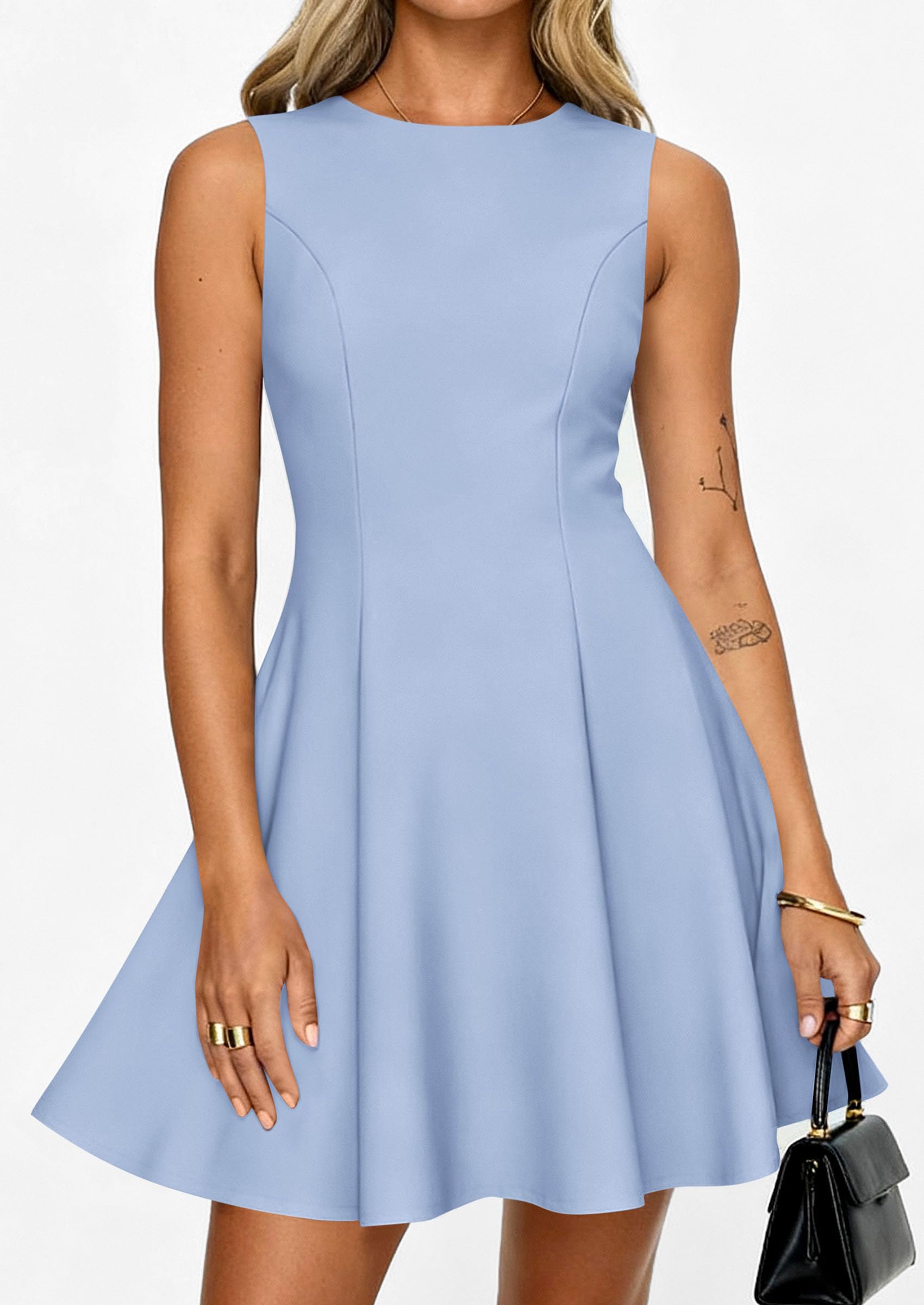 Women's Formal Boat Neck A Line Mini Dress,Light Blue,XS