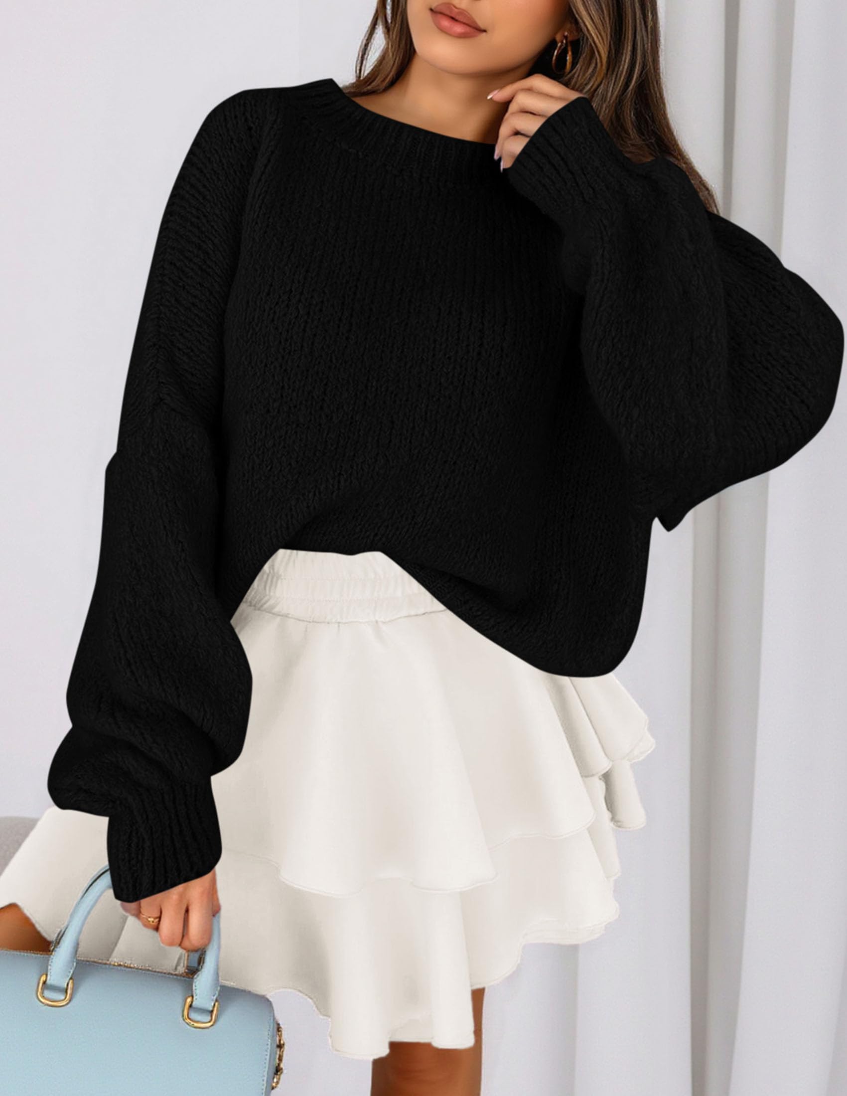 Women's Chunky Knit Oversized Pullover Sweaters,Black,S
