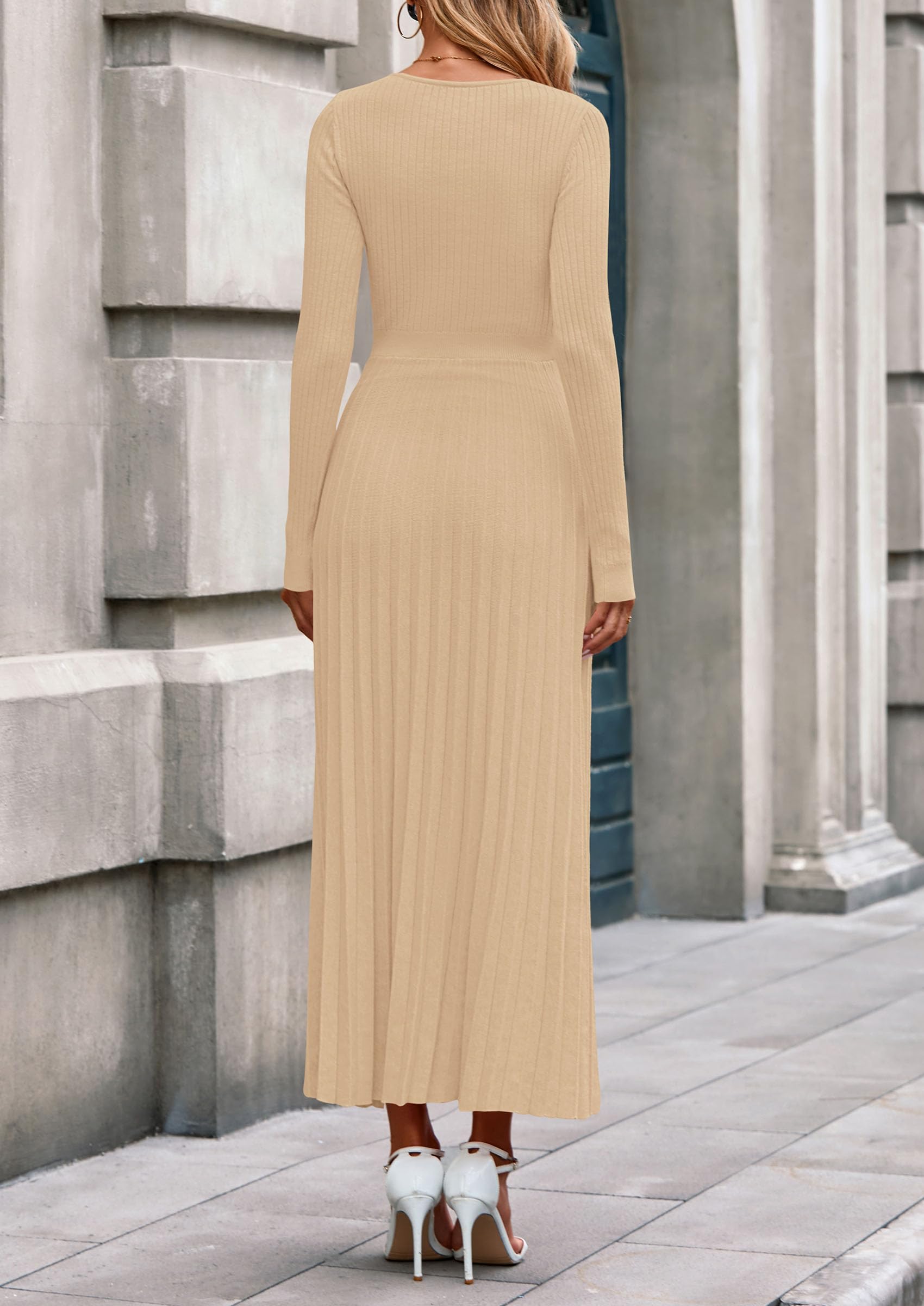 Sweater Dress Women Long Sleeve Maxi Flowy Pleated Dresses