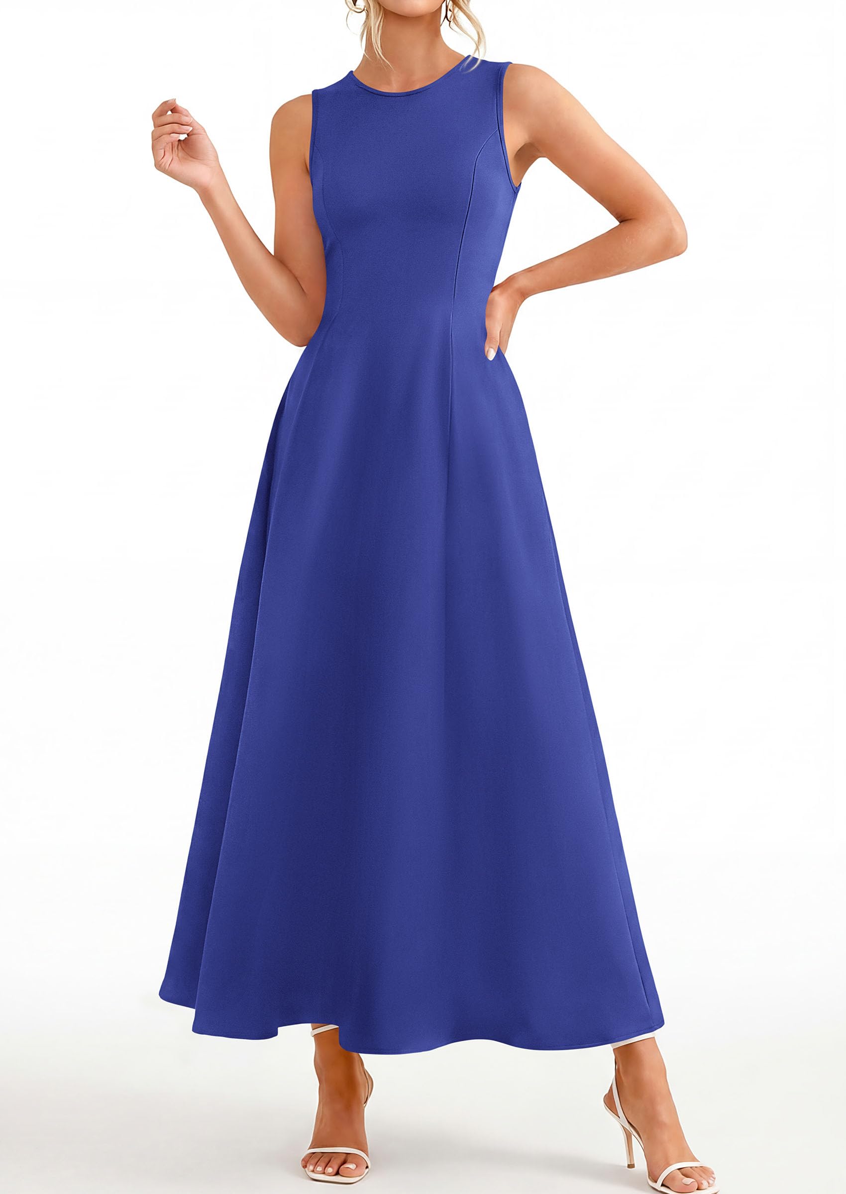 Women's Sleeveless Summer Elegant Maxi Dresses, Royal Blue,S