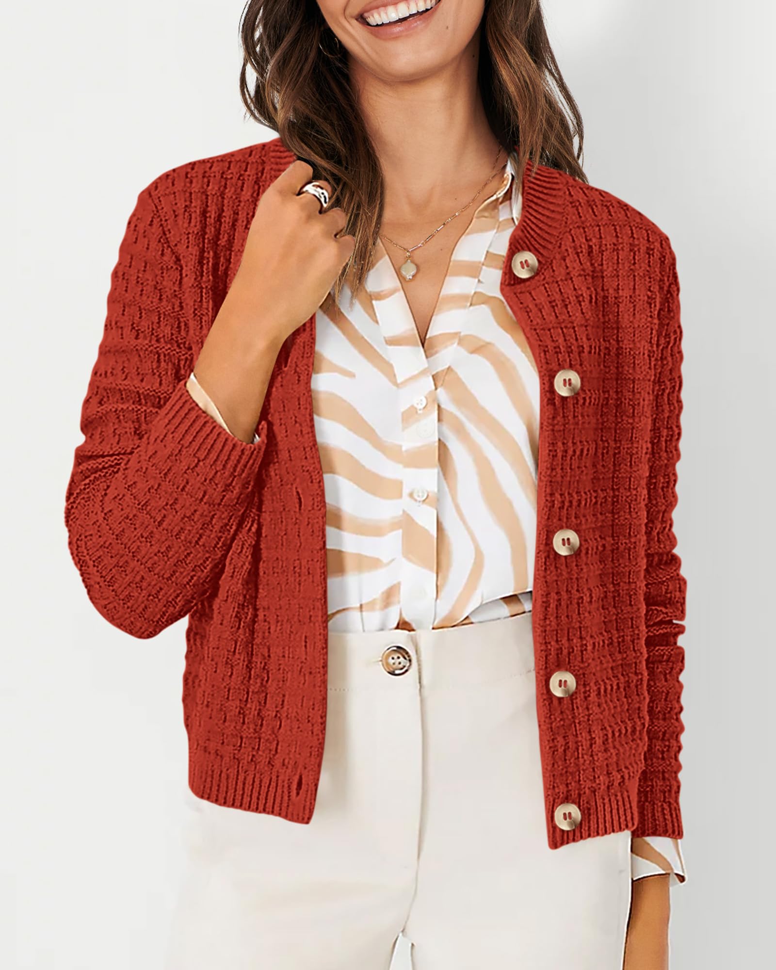 Women's Fall Lightweight Cardigan Sweaters Orange Red