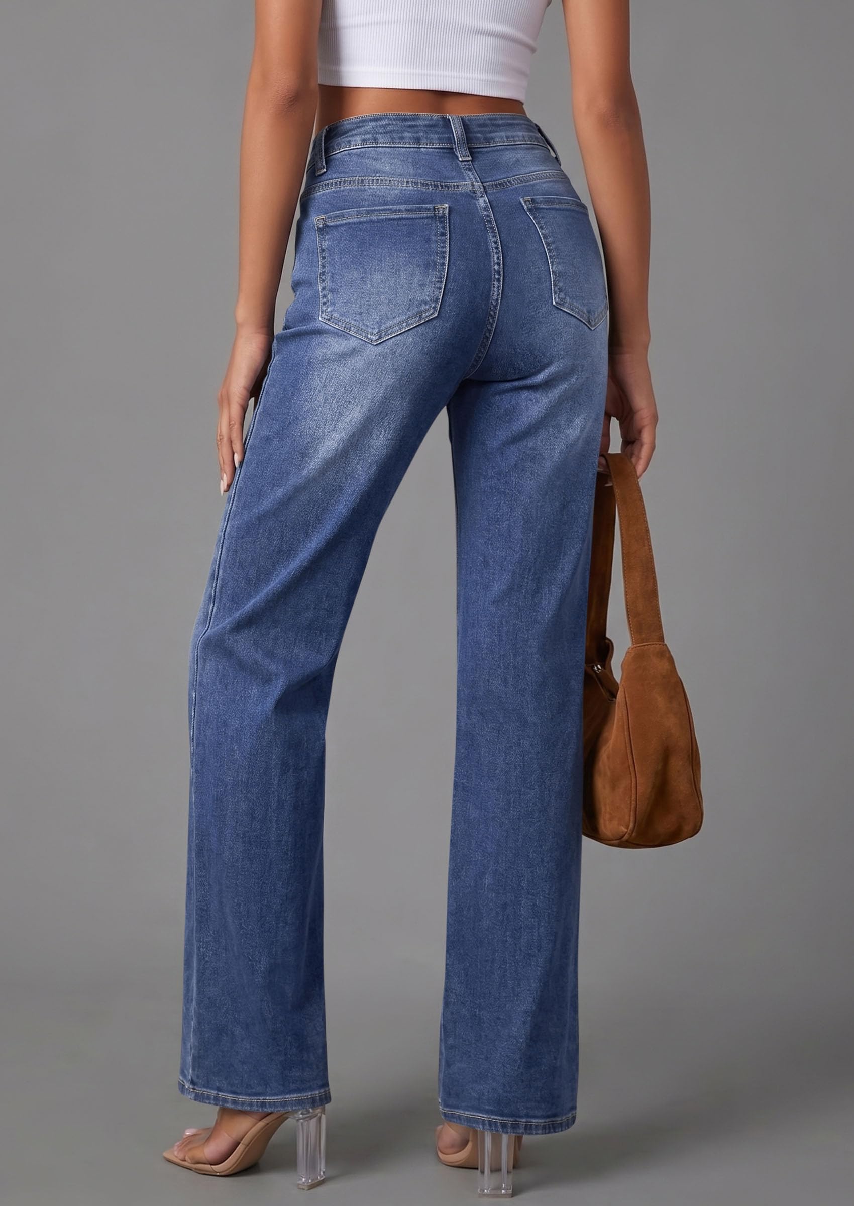 High Waisted Wide Leg Jeans for Women 2026 Trendy,Dark Blue,10
