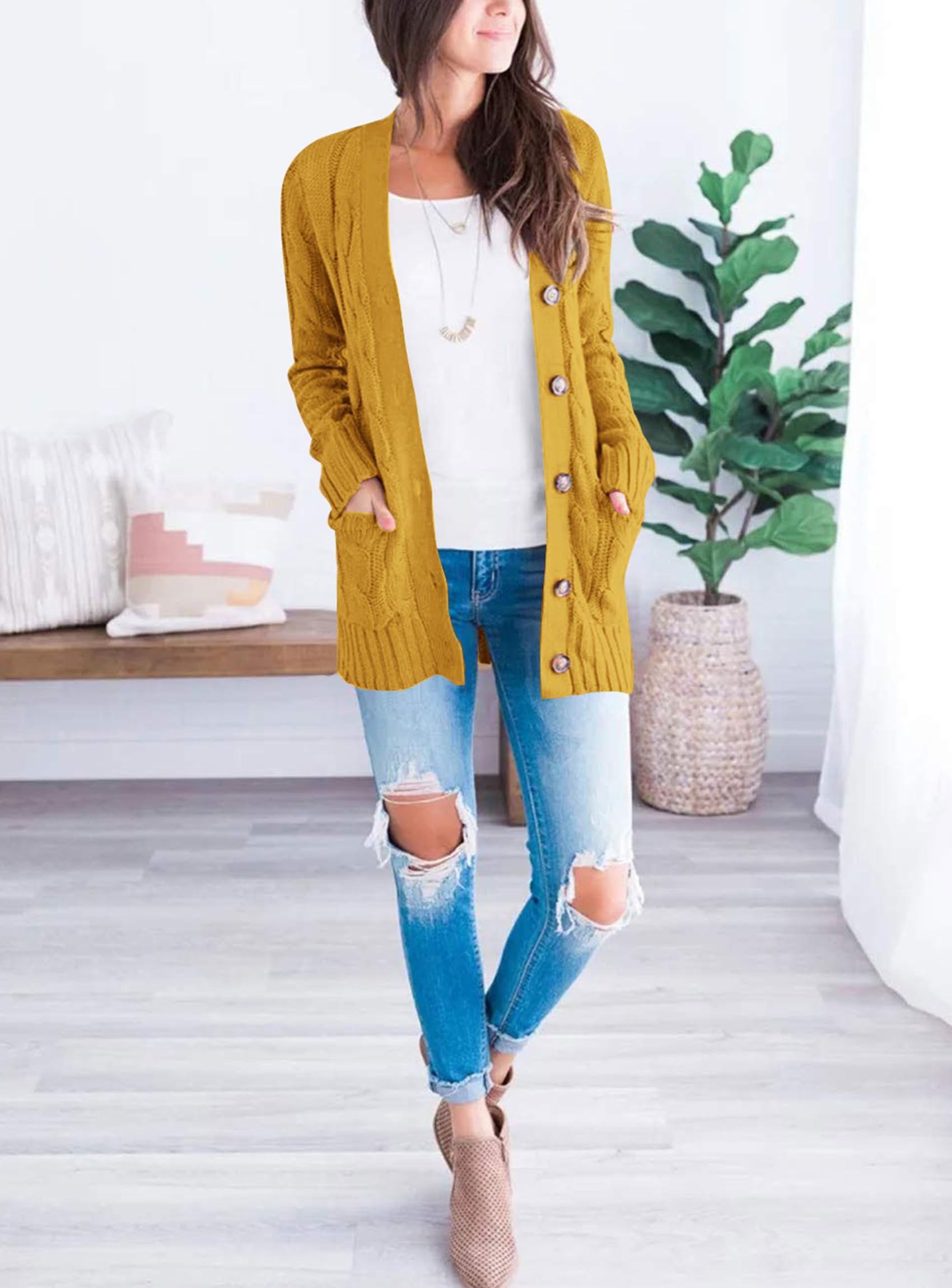 Women Chunky Cable Knit Cardigan Sweaters Fall Fashion Clothes