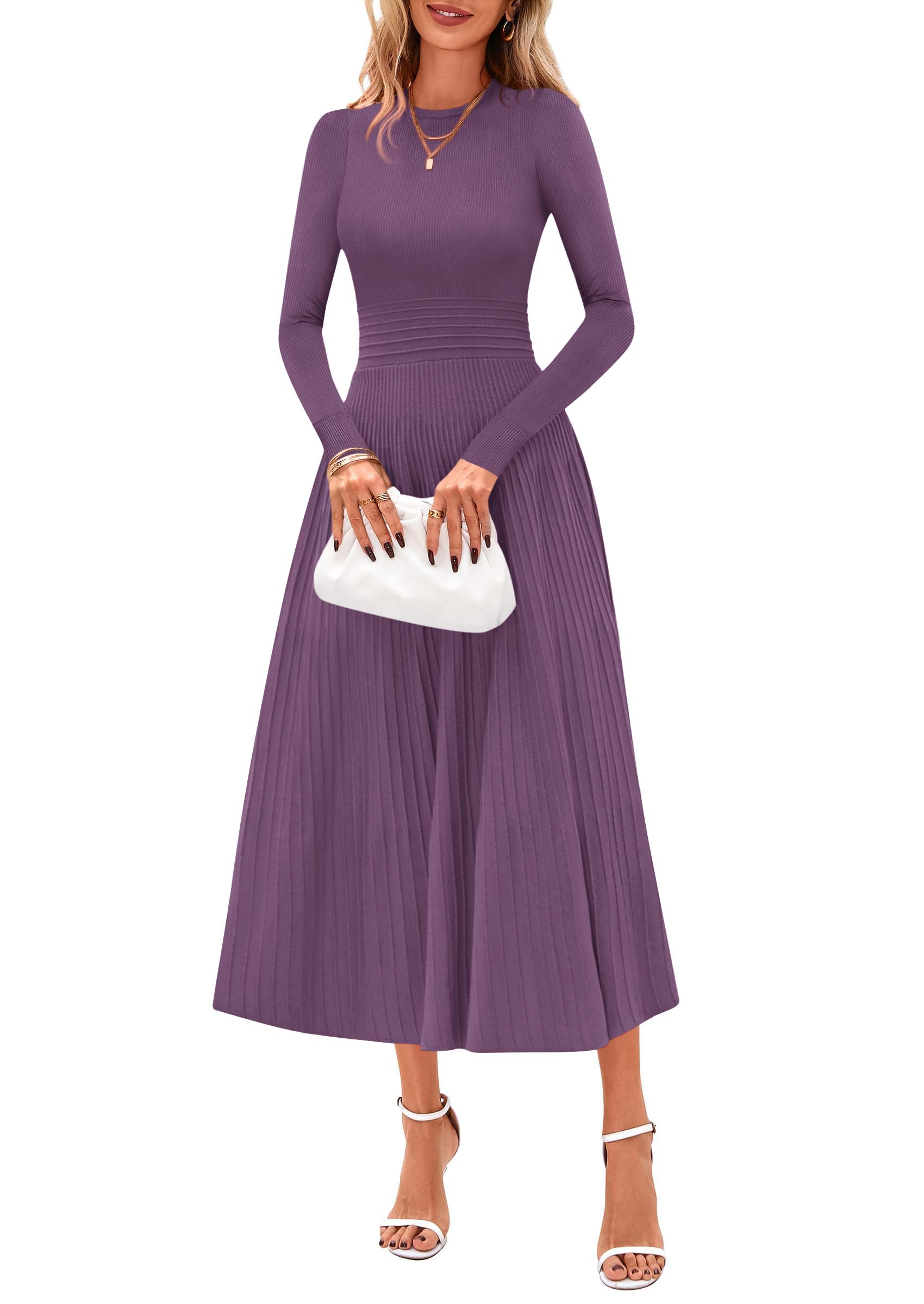 Women's Long Sleeve Knit Maxi Sweater Dress,Grey Purple,S