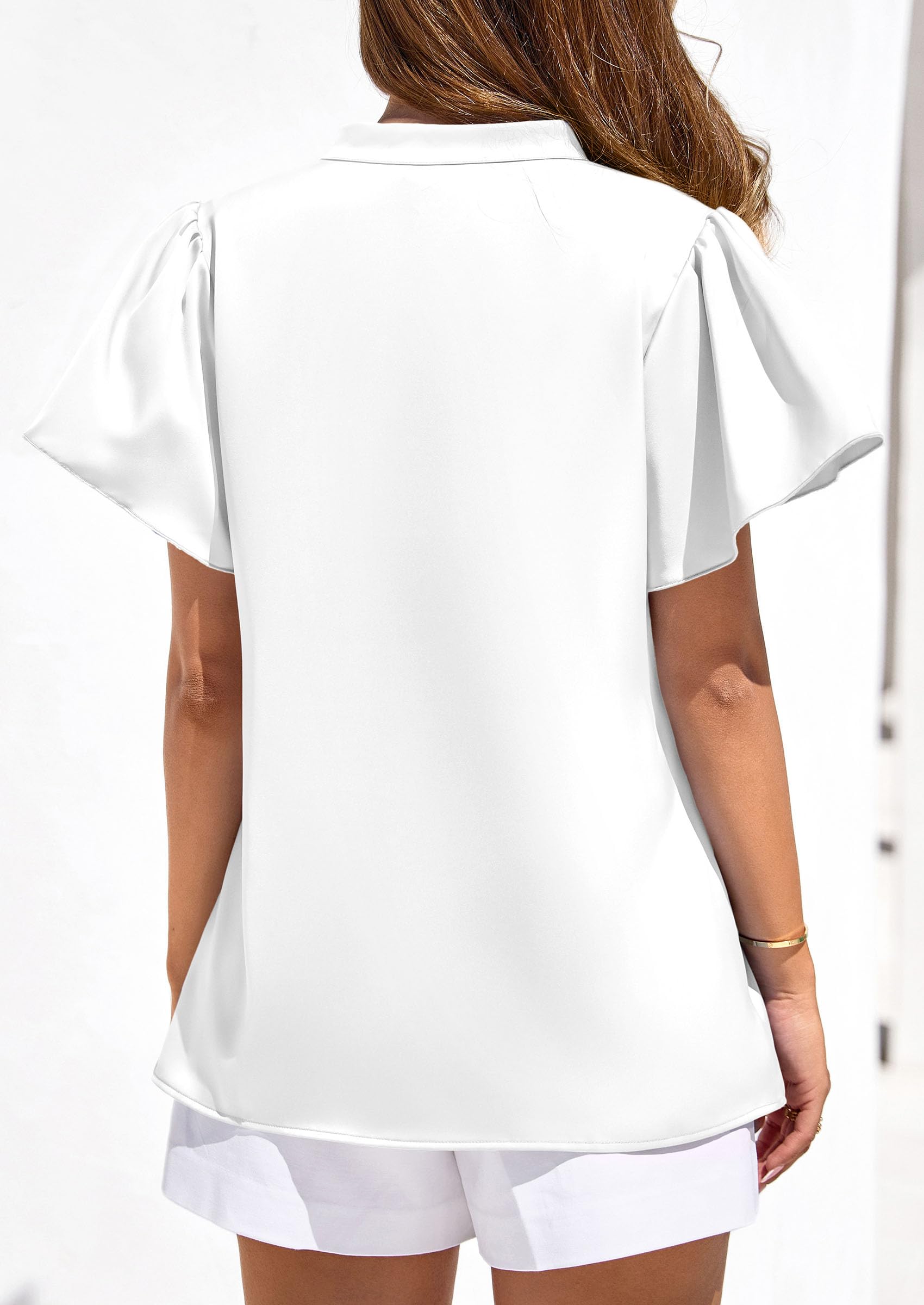 Women's Summer Satin Dressy Casual Blouses (White,S)