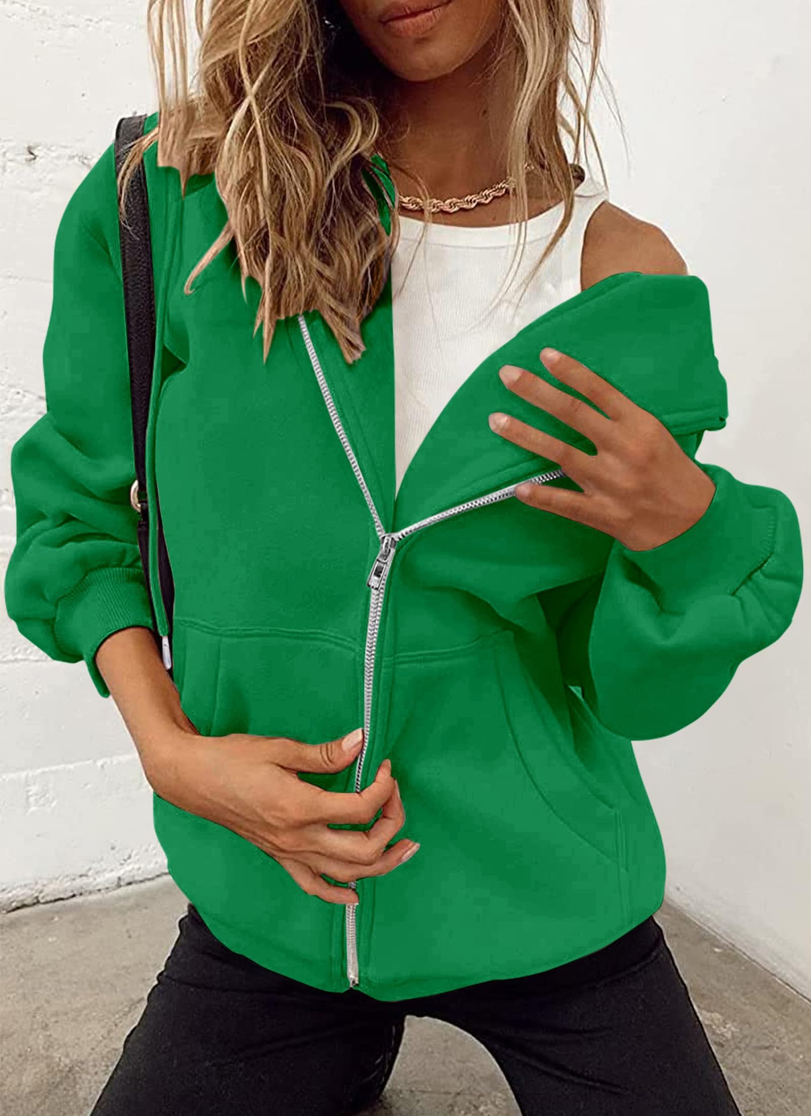 Women's Fall Zip Up Hoodies Sweatshirts Green