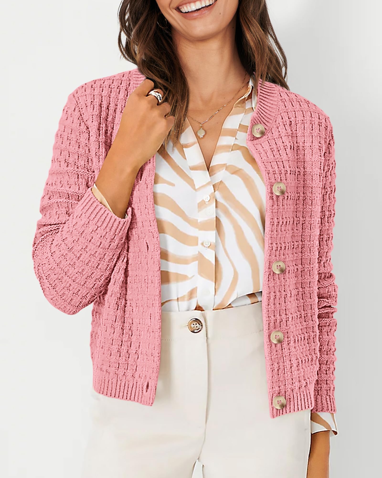 Women's Fall Lightweight Cardigan Sweaters Pink