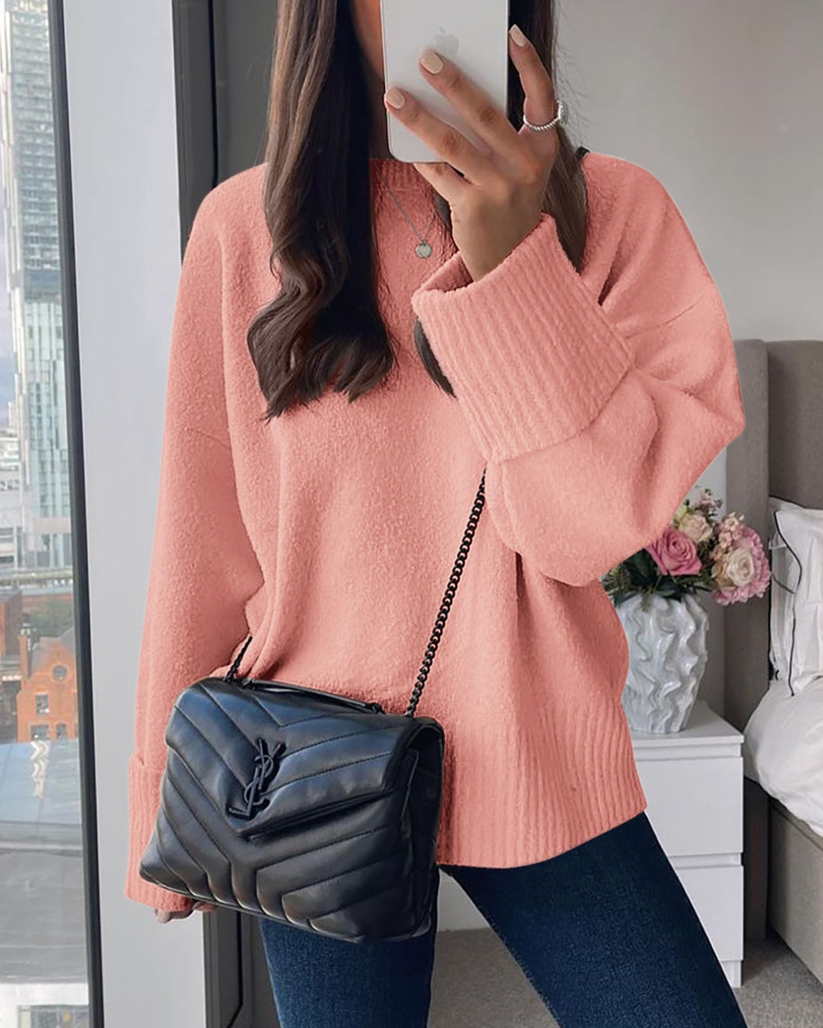 Women's Fall Fashion Cozy Oversized Sweaters(Pink,XS)