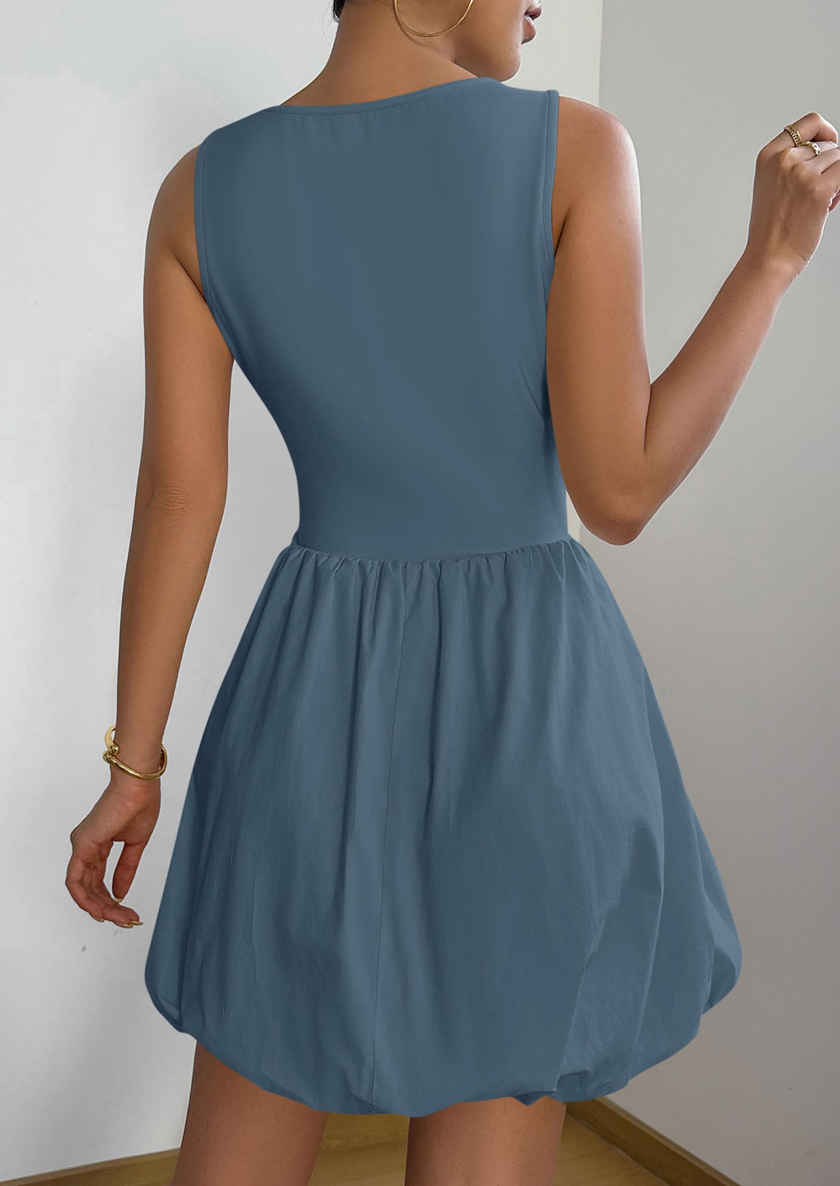 Womens Summer Bubble Sleeveless Mini Dress,Grey Blue,S