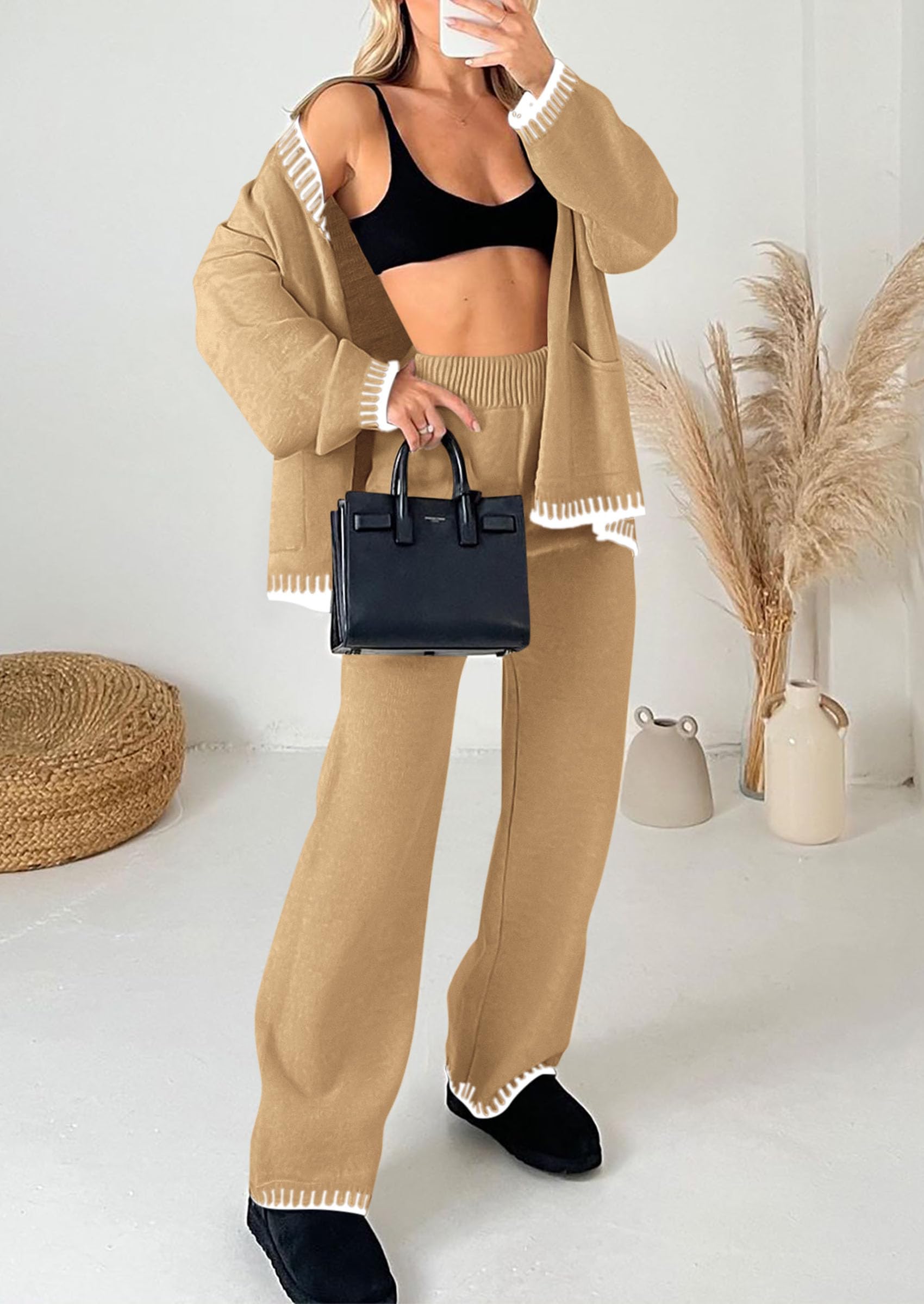 Women's Fall 2 Piece Matching Cozy Knit Sweater Lounge Sets