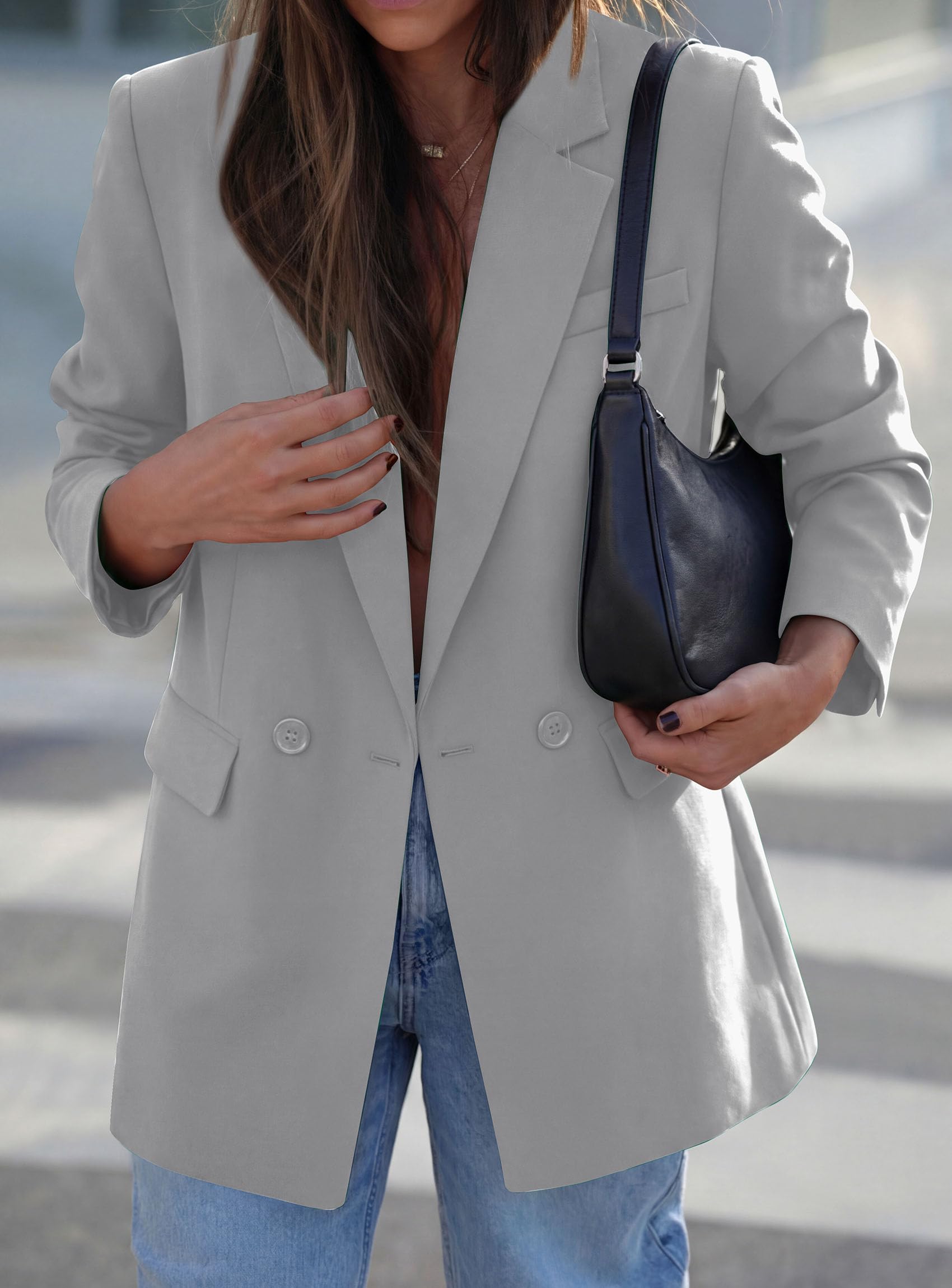 Women's Fall Business Casual Oversized Blazers(Grey,S)