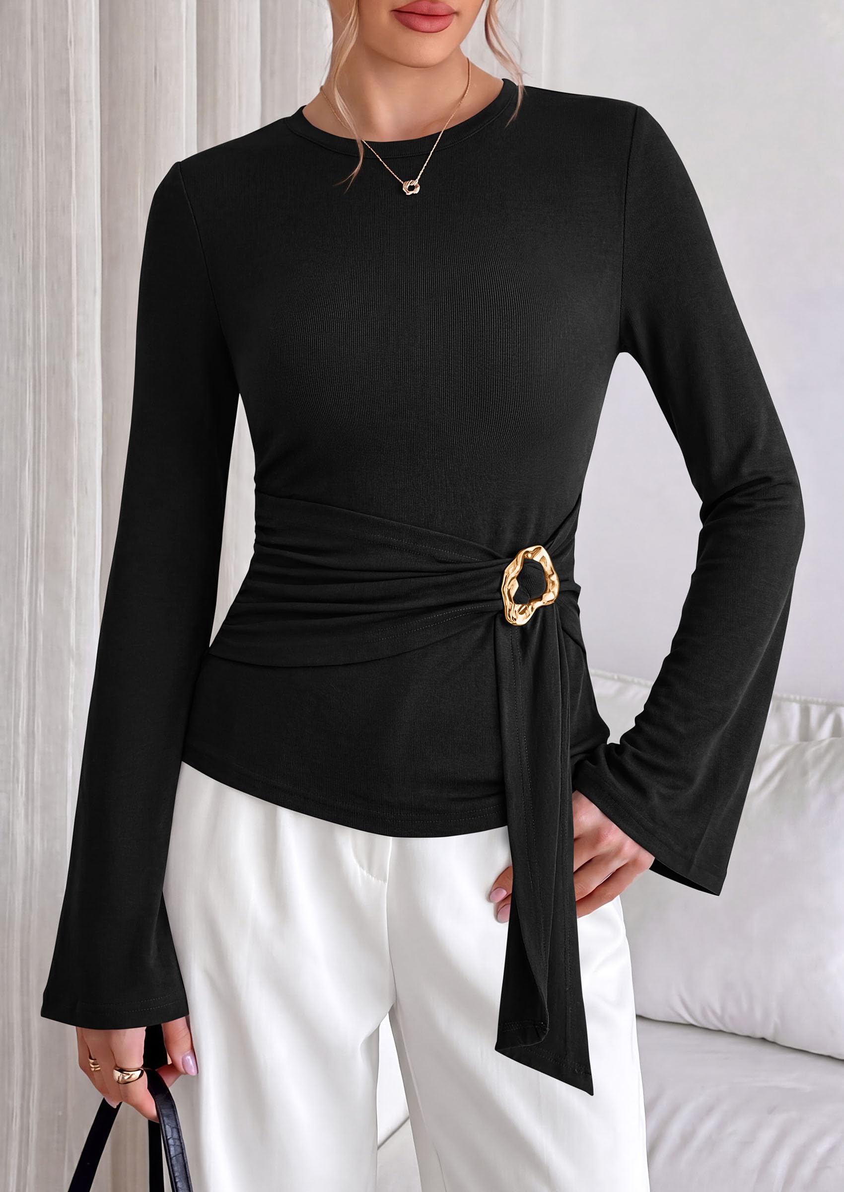 Asymmetrical Tops for Women Fall Business Casual Peplum Top