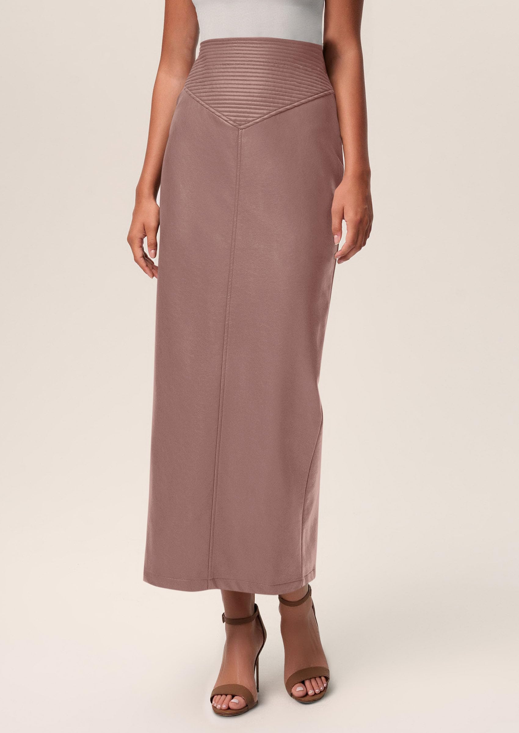 Women's Faux Leather High Waisted Maxi Skirts,Pink,XS
