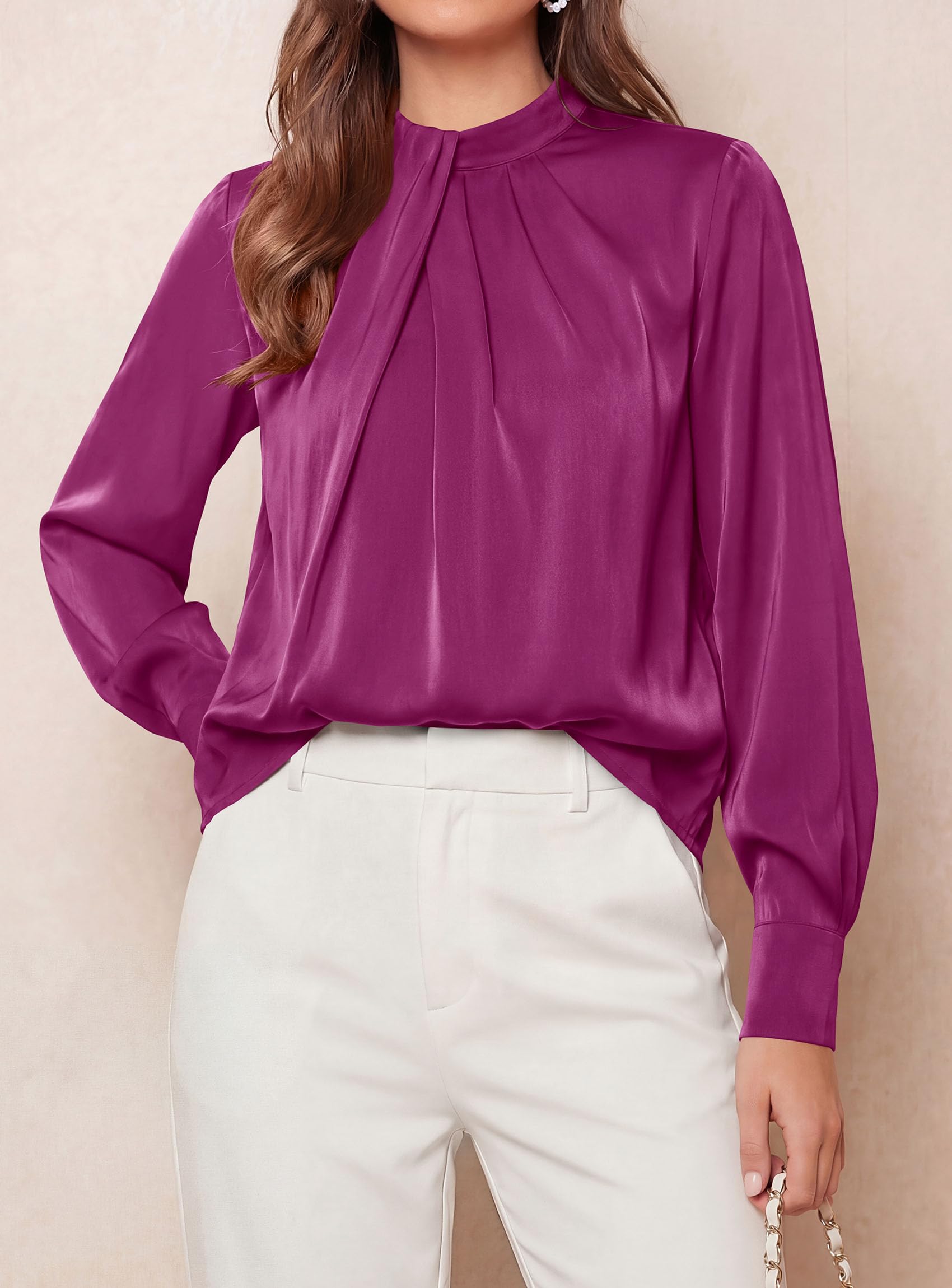 Satin Blouses for Women Dressy Casual Long Sleeve Shirts
