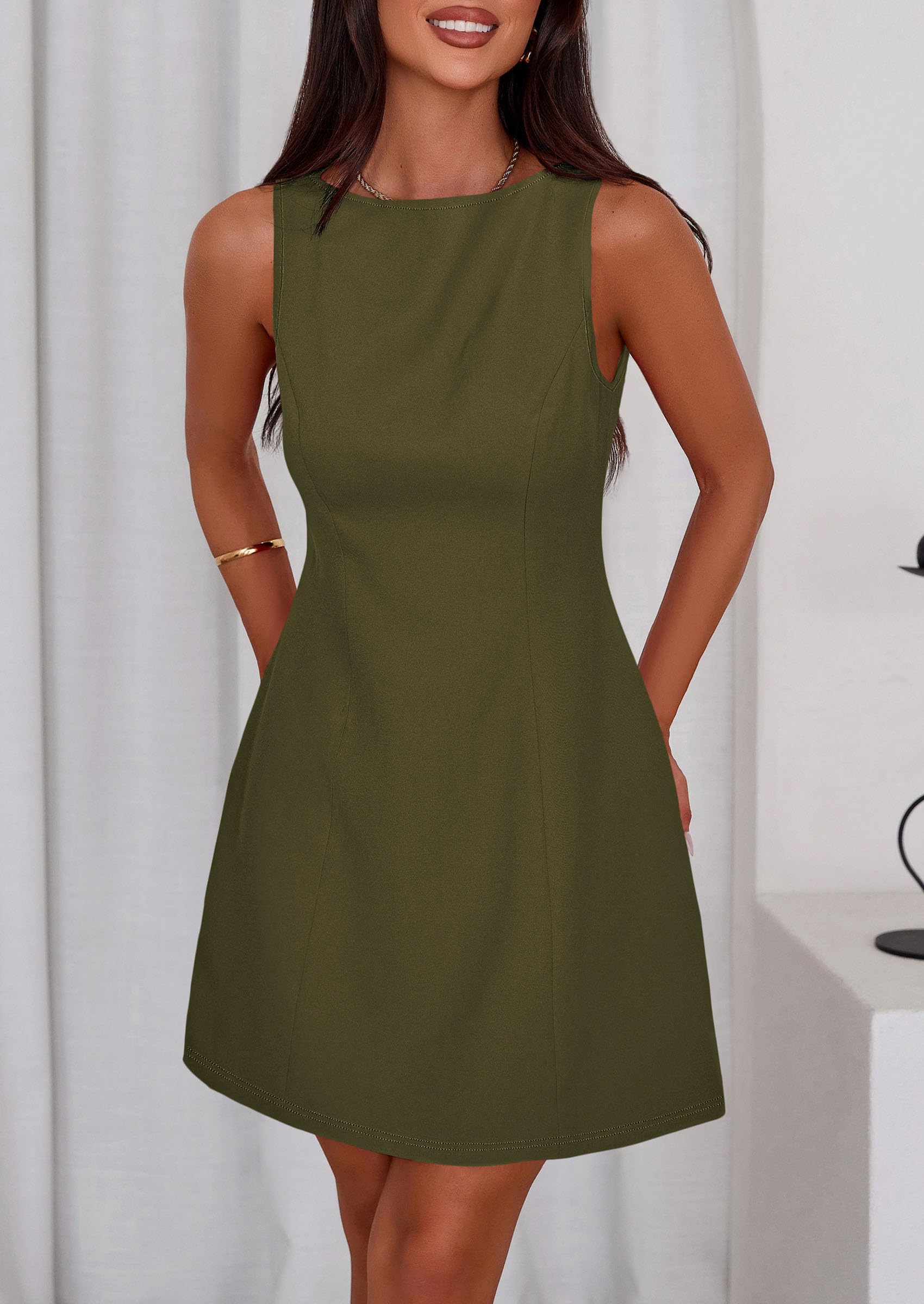 Women's Formal Short Dresses A Line Mini Dress,Army Green,XS