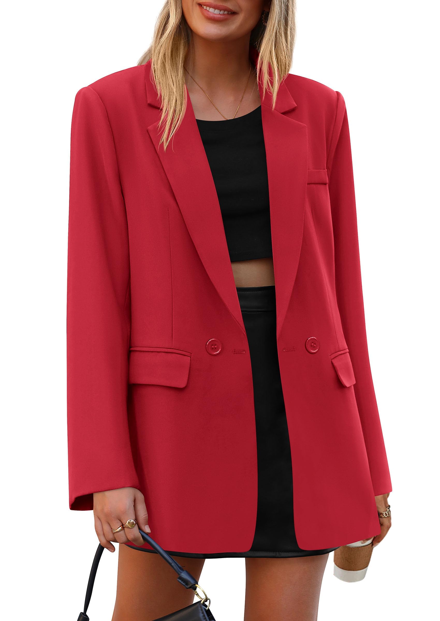 Women's Fall Business Casual Oversized Blazers(Red,S)