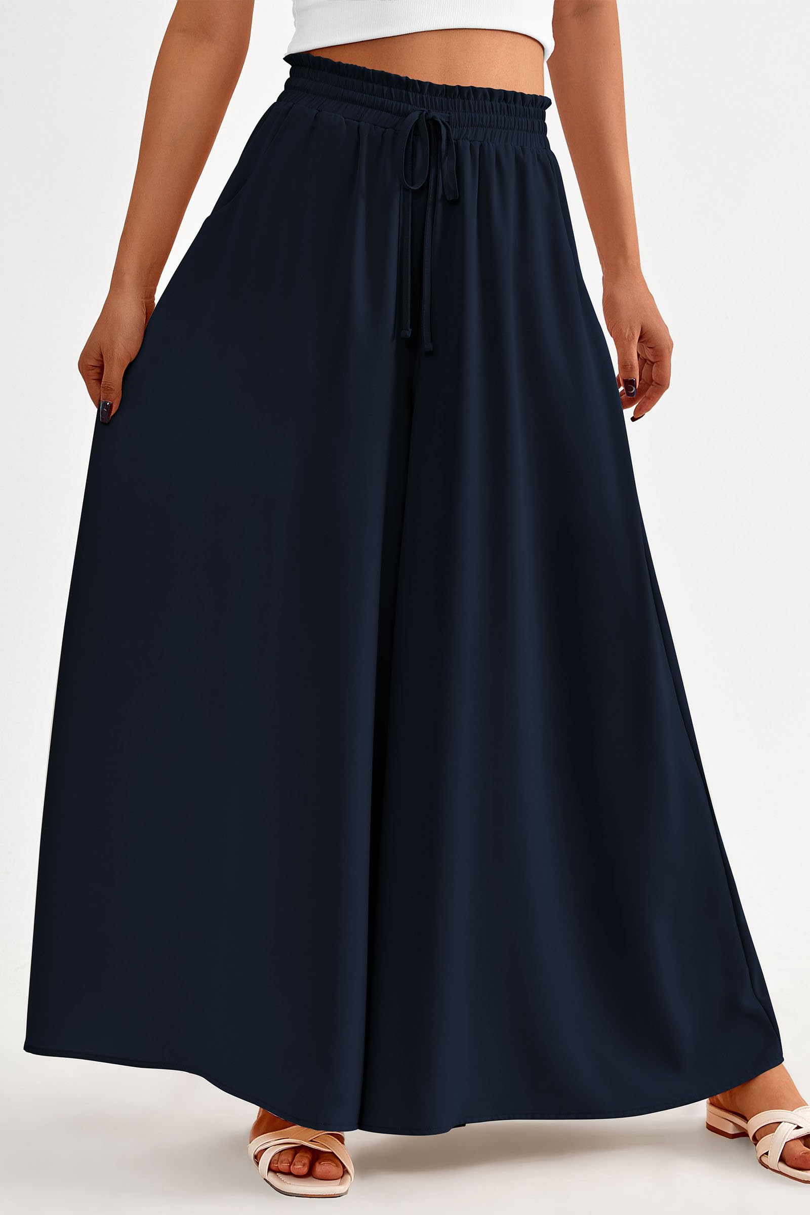 Summer Wide Leg Palazzo Pants for Women Casual,Navy,S